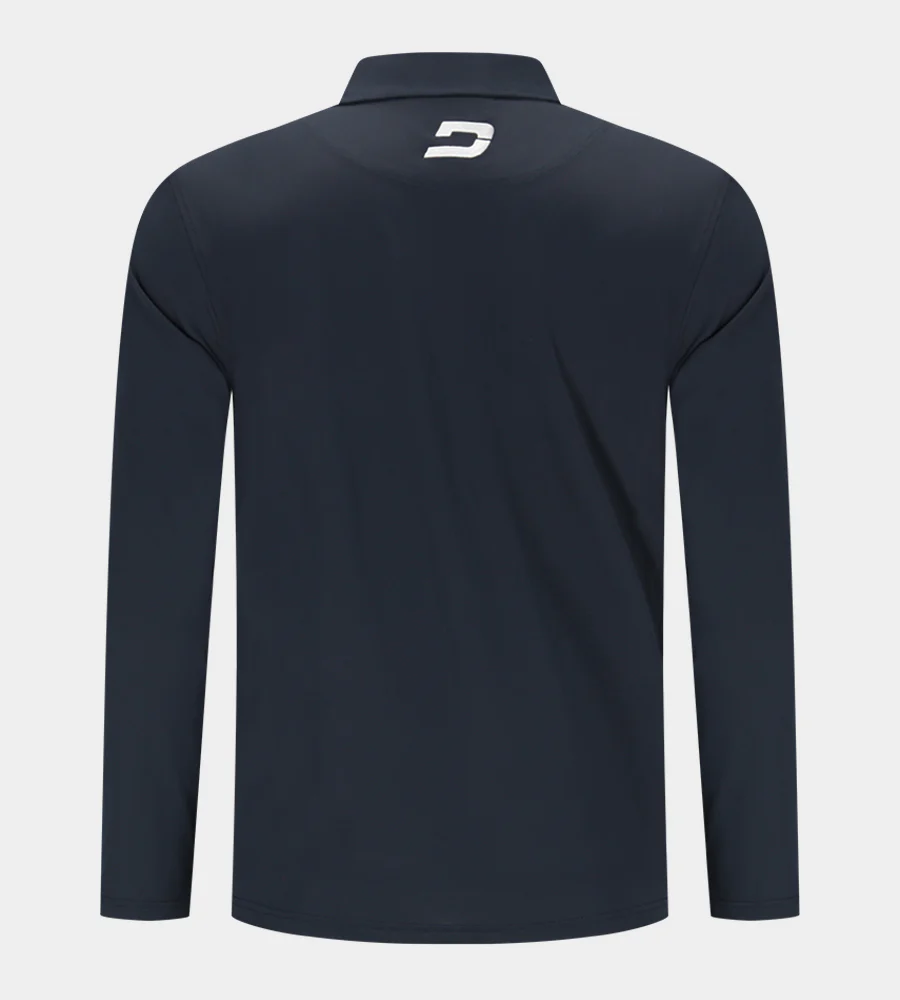 BLOCK PIQUE LONG SLEEVE POLO - NAVY/WHITE - Image 2