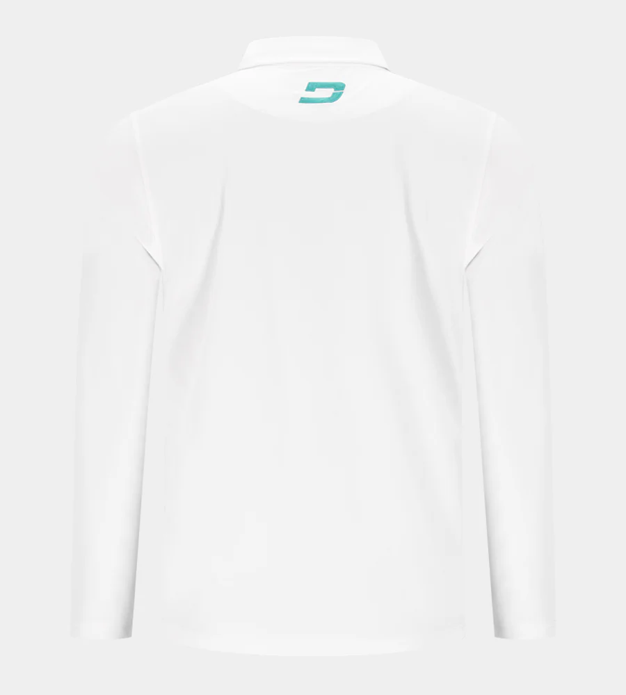 BLOCK PIQUE LONG SLEEVE POLO - WHITE/TEAL - Image 2