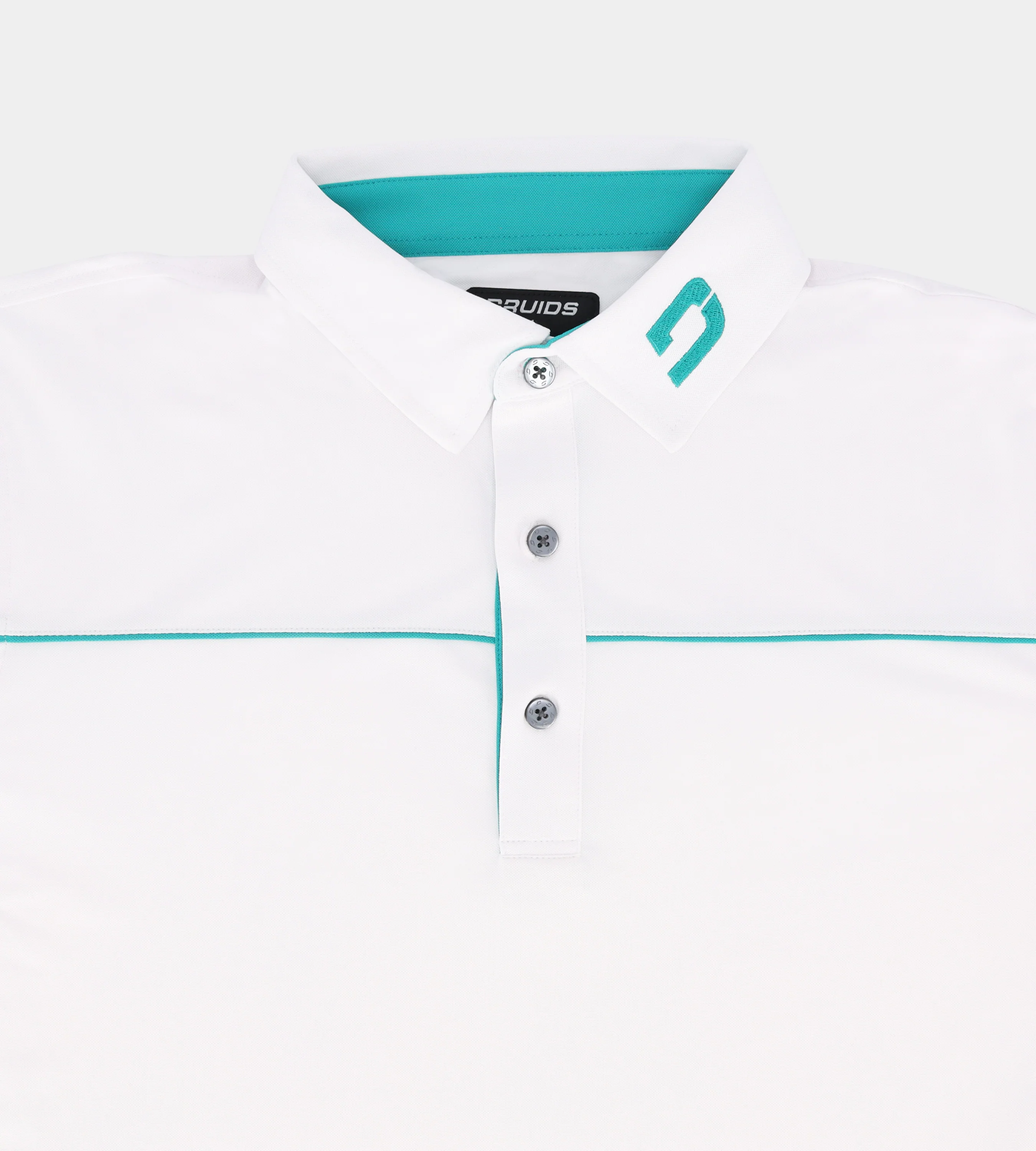 BLOCK PIQUE LONG SLEEVE POLO - WHITE/TEAL - Image 3