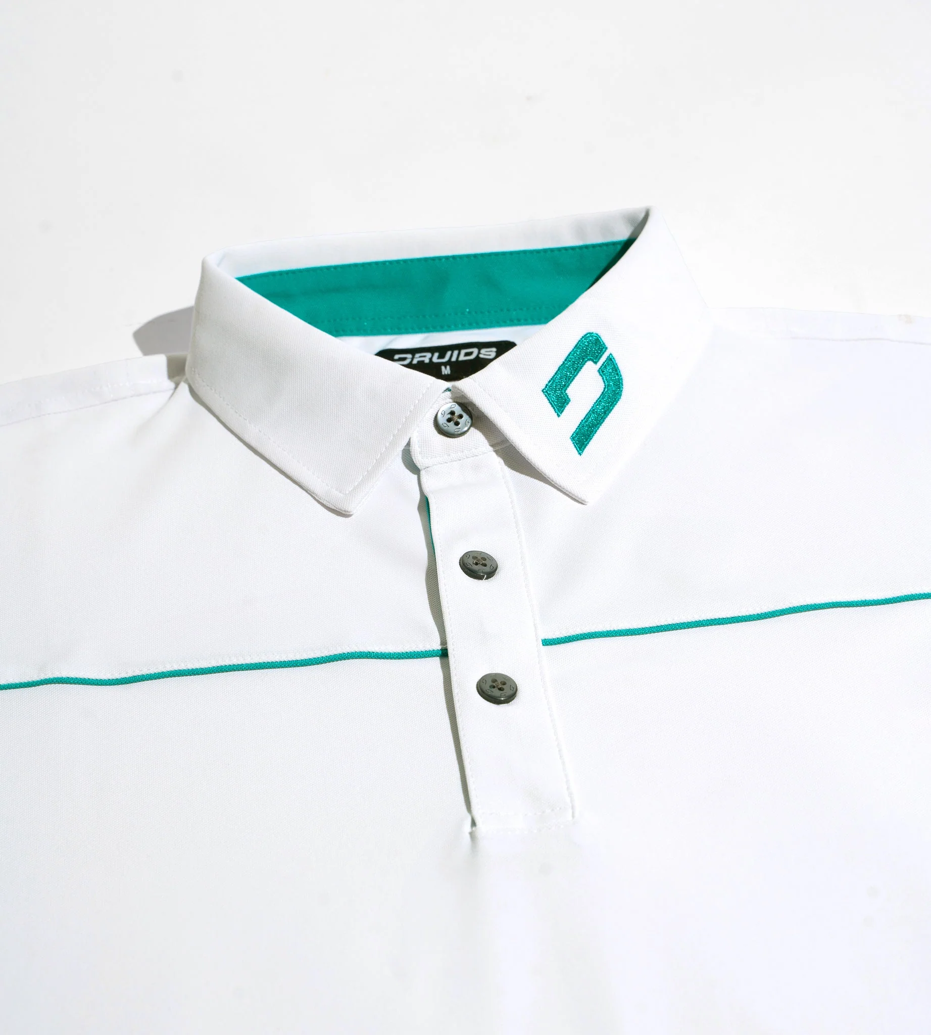 BLOCK PIQUE LONG SLEEVE POLO - WHITE/TEAL - Image 4