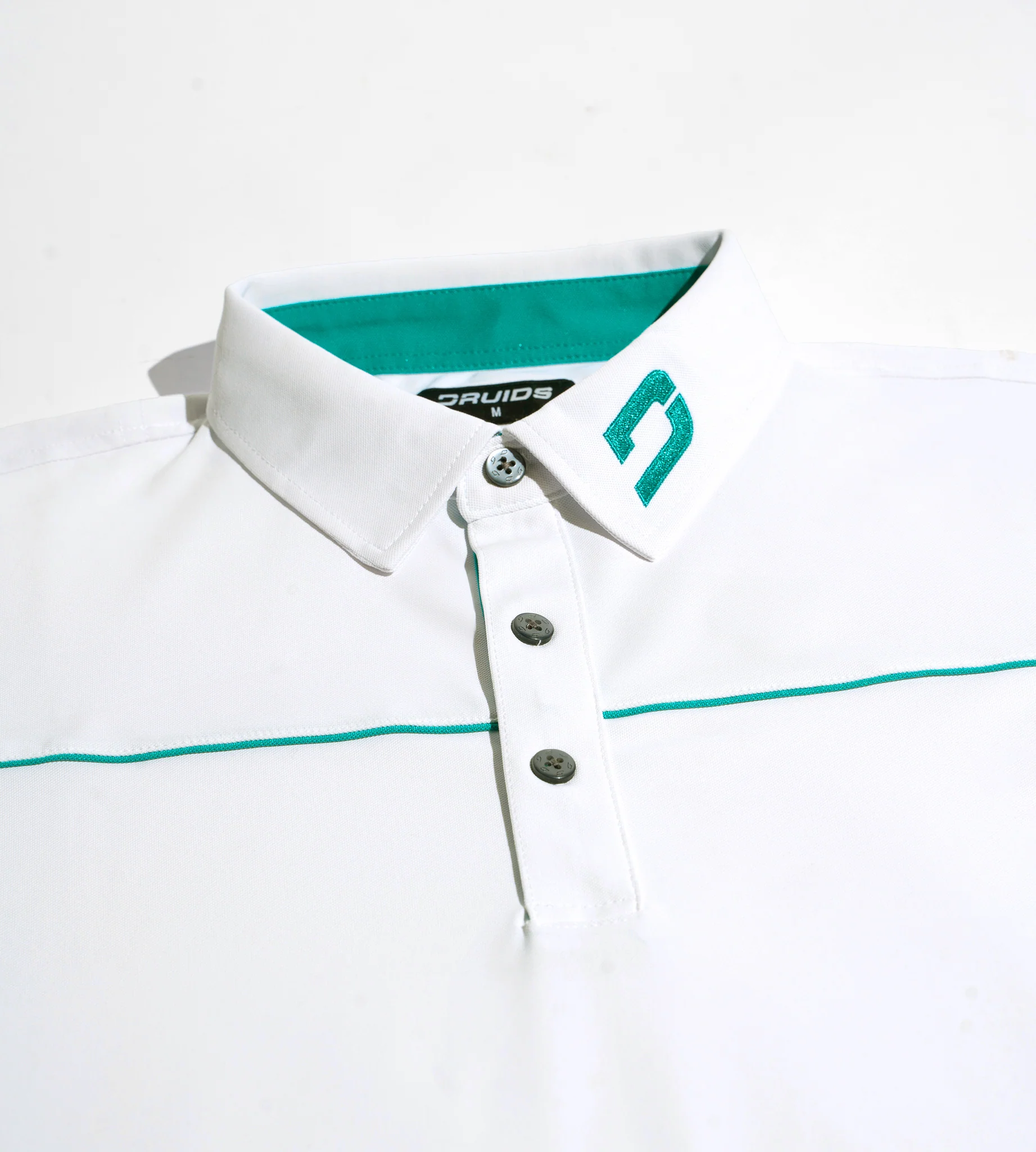 BLOCK PIQUE LONG SLEEVE POLO - WHITE/TEAL - Image 6