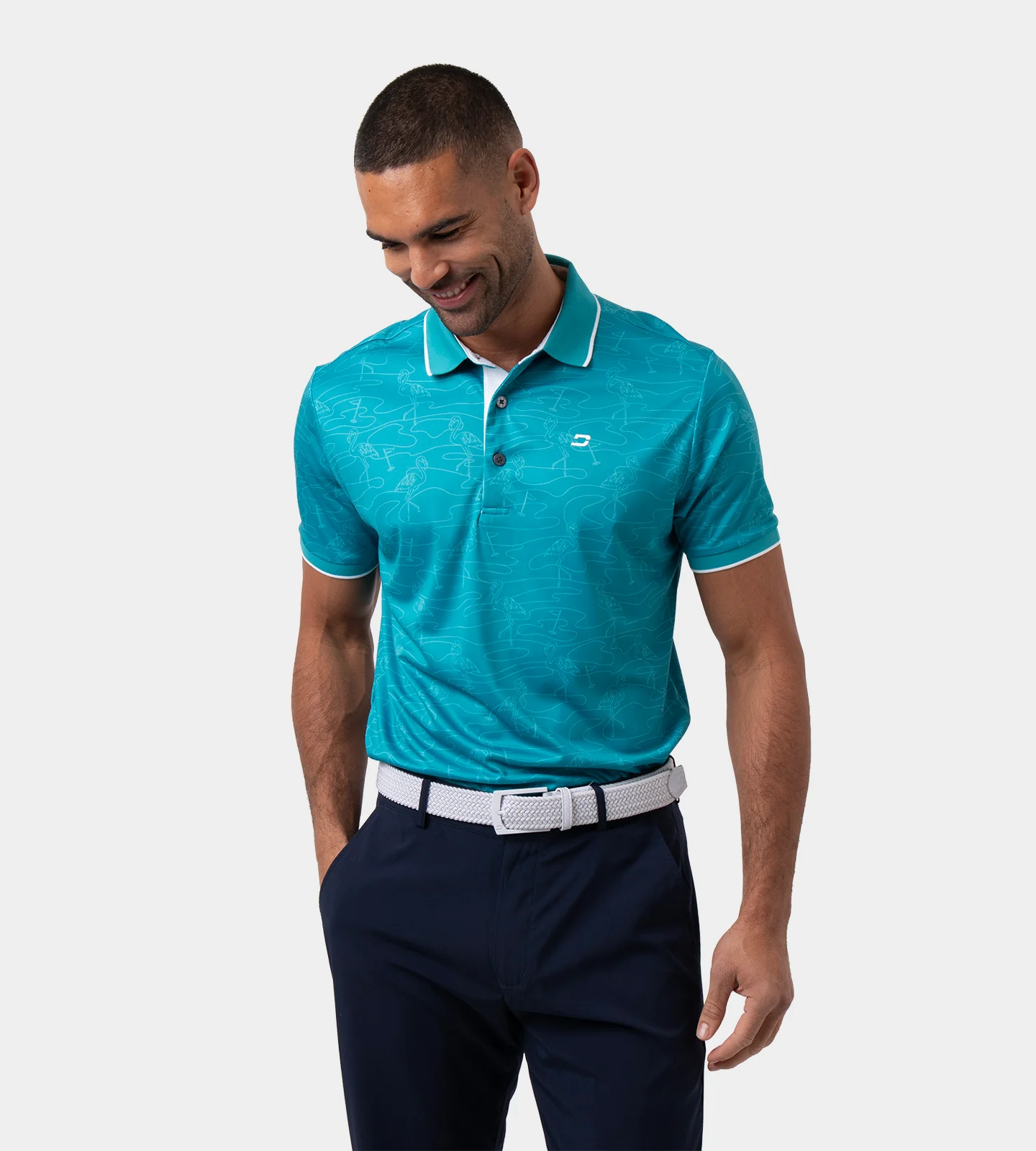 FLAMINGO FLAG POLO - TEAL - Image 3