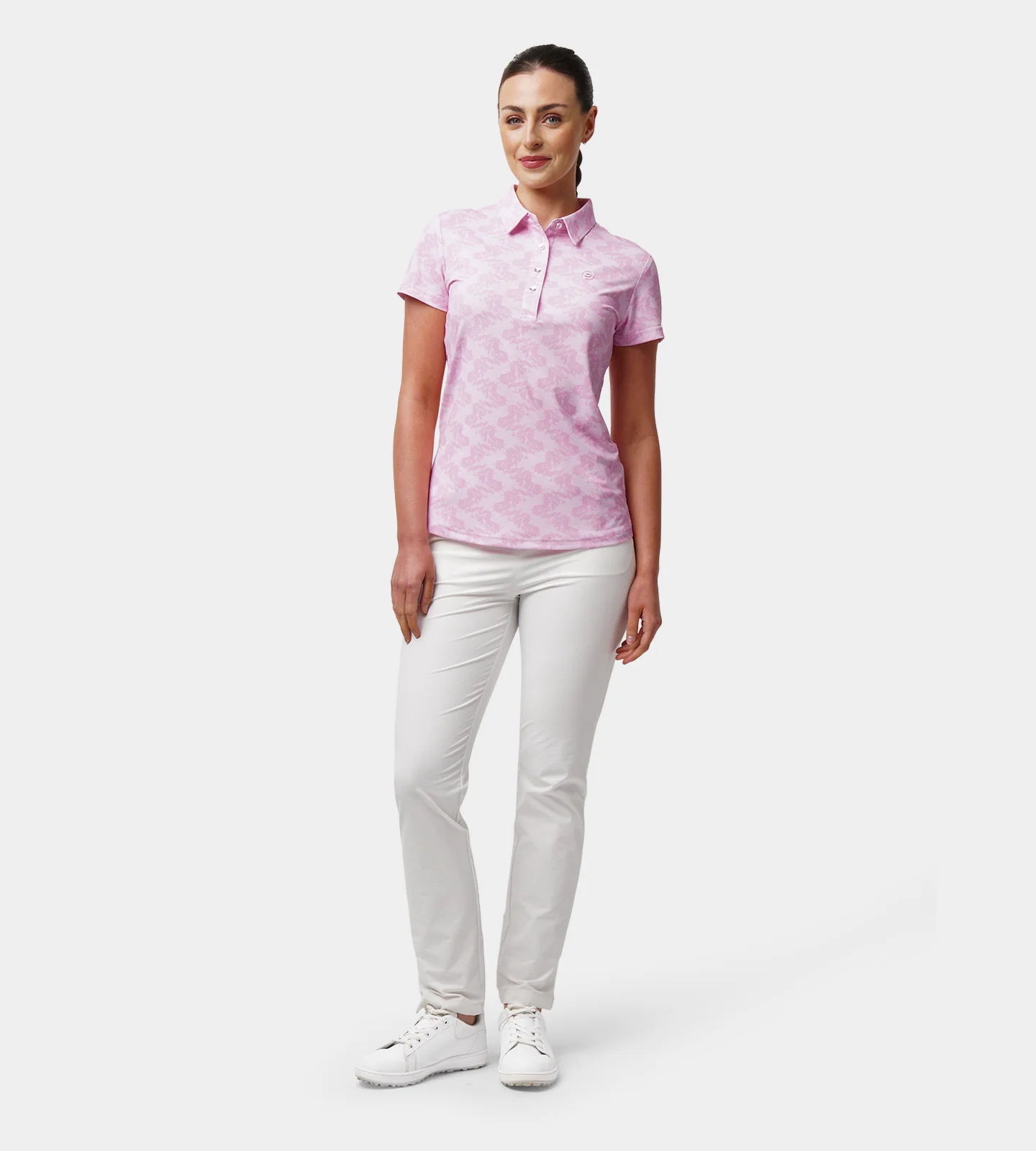 LADIES ABSTRACT EMOTIVE POLO - CORAL - Image 3