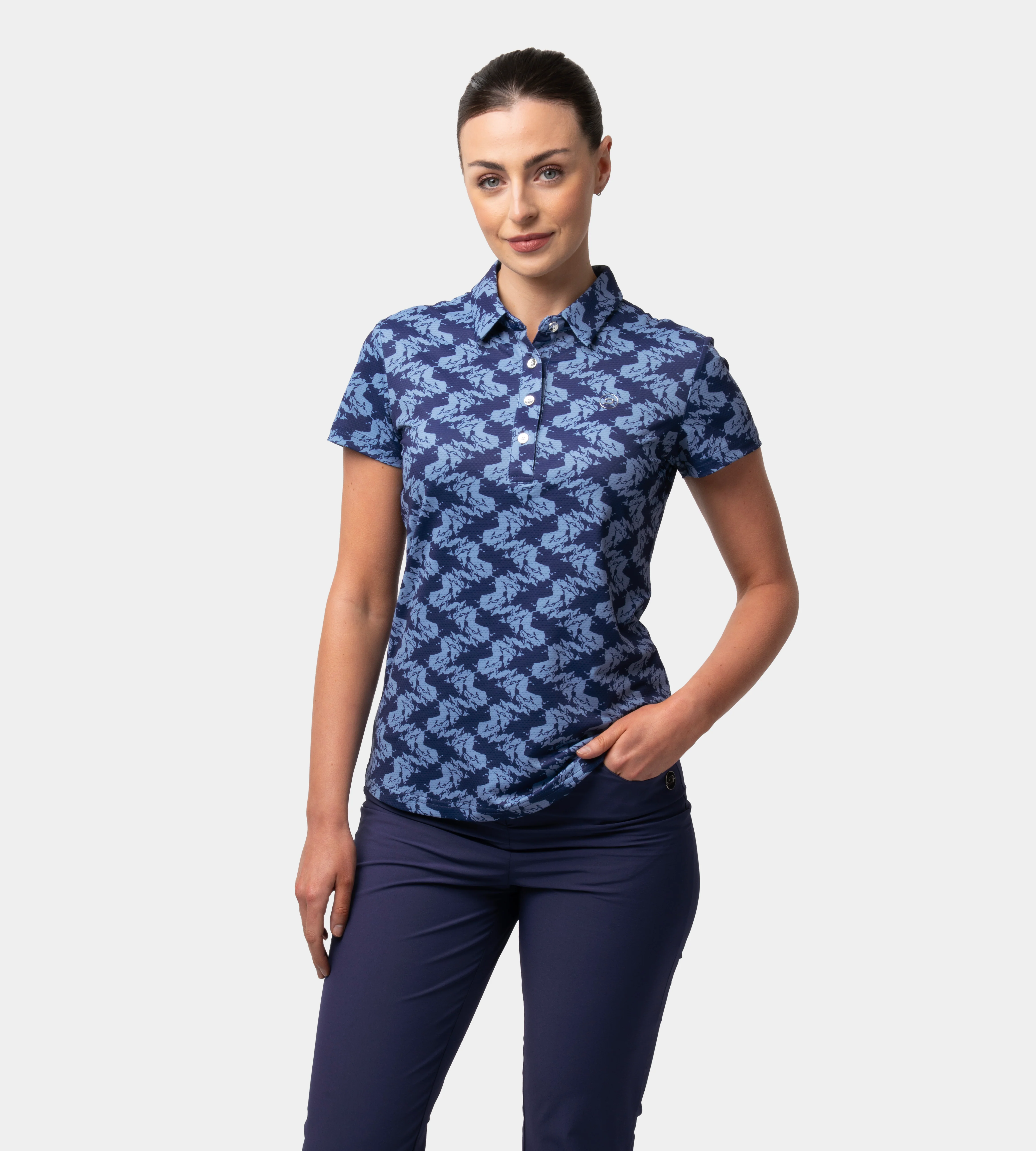 LADIES ABSTRACT EMOTIVE POLO - NAVY
