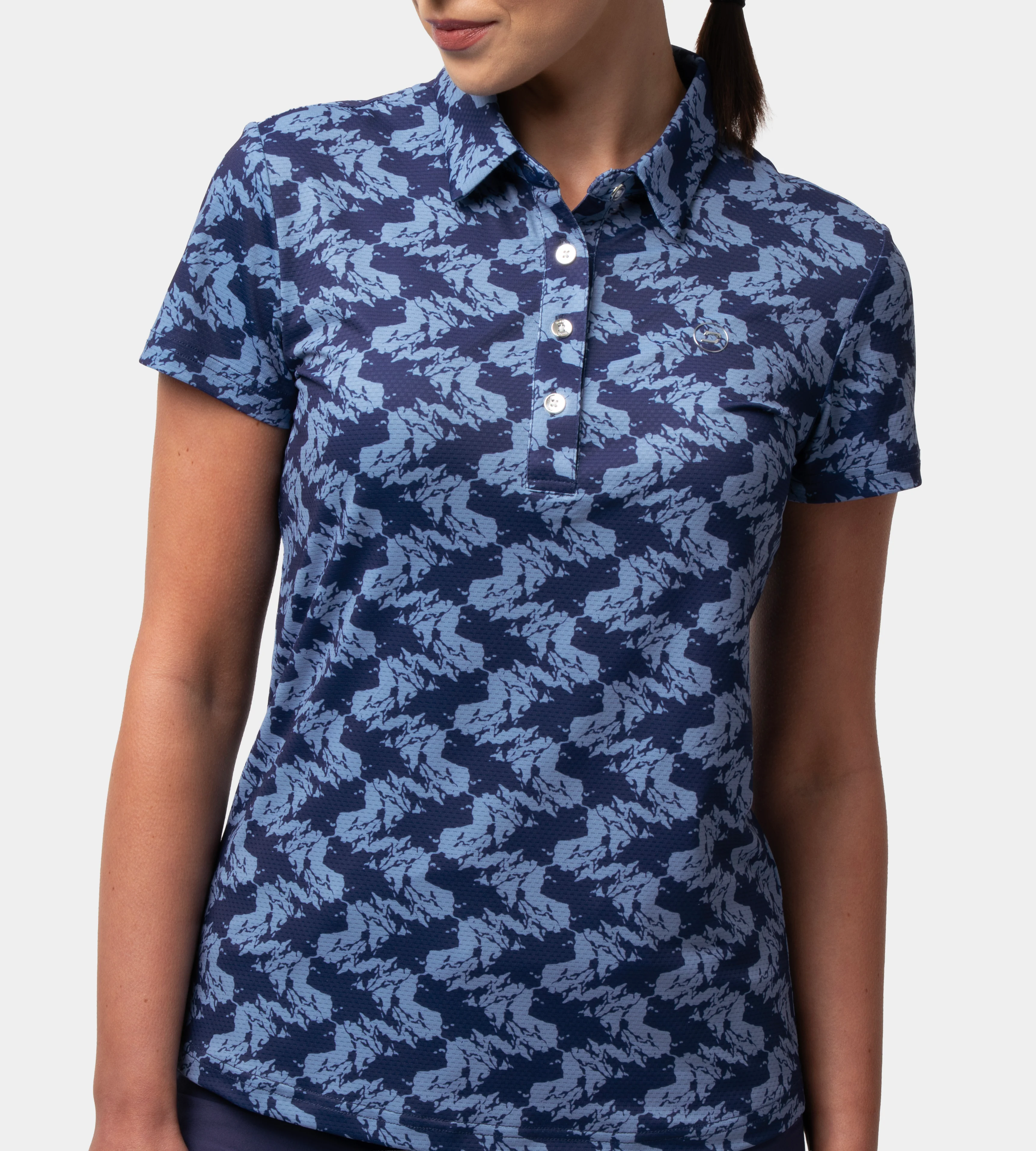 LADIES ABSTRACT EMOTIVE POLO - NAVY - Image 2