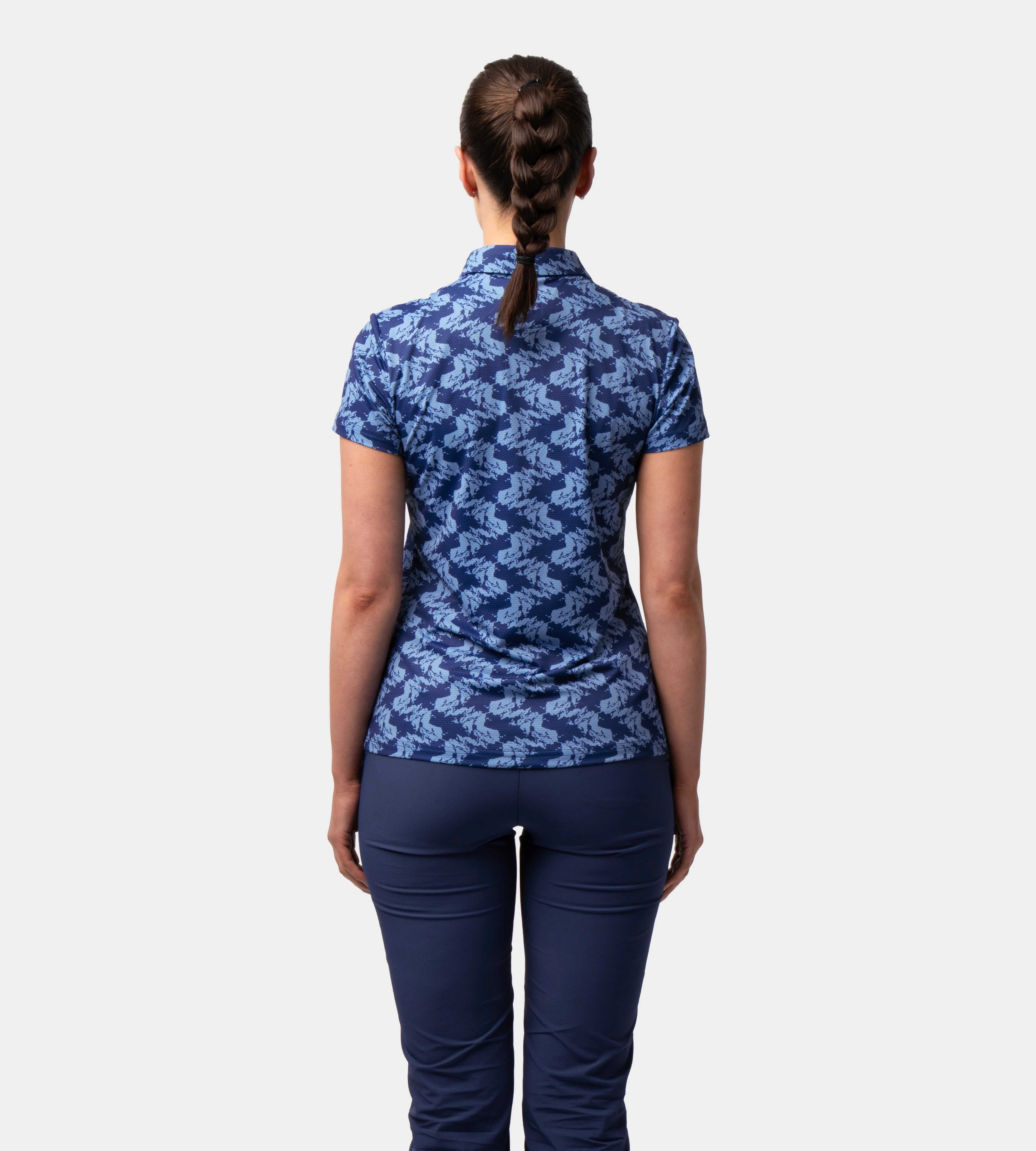 LADIES ABSTRACT EMOTIVE POLO - NAVY - Image 3