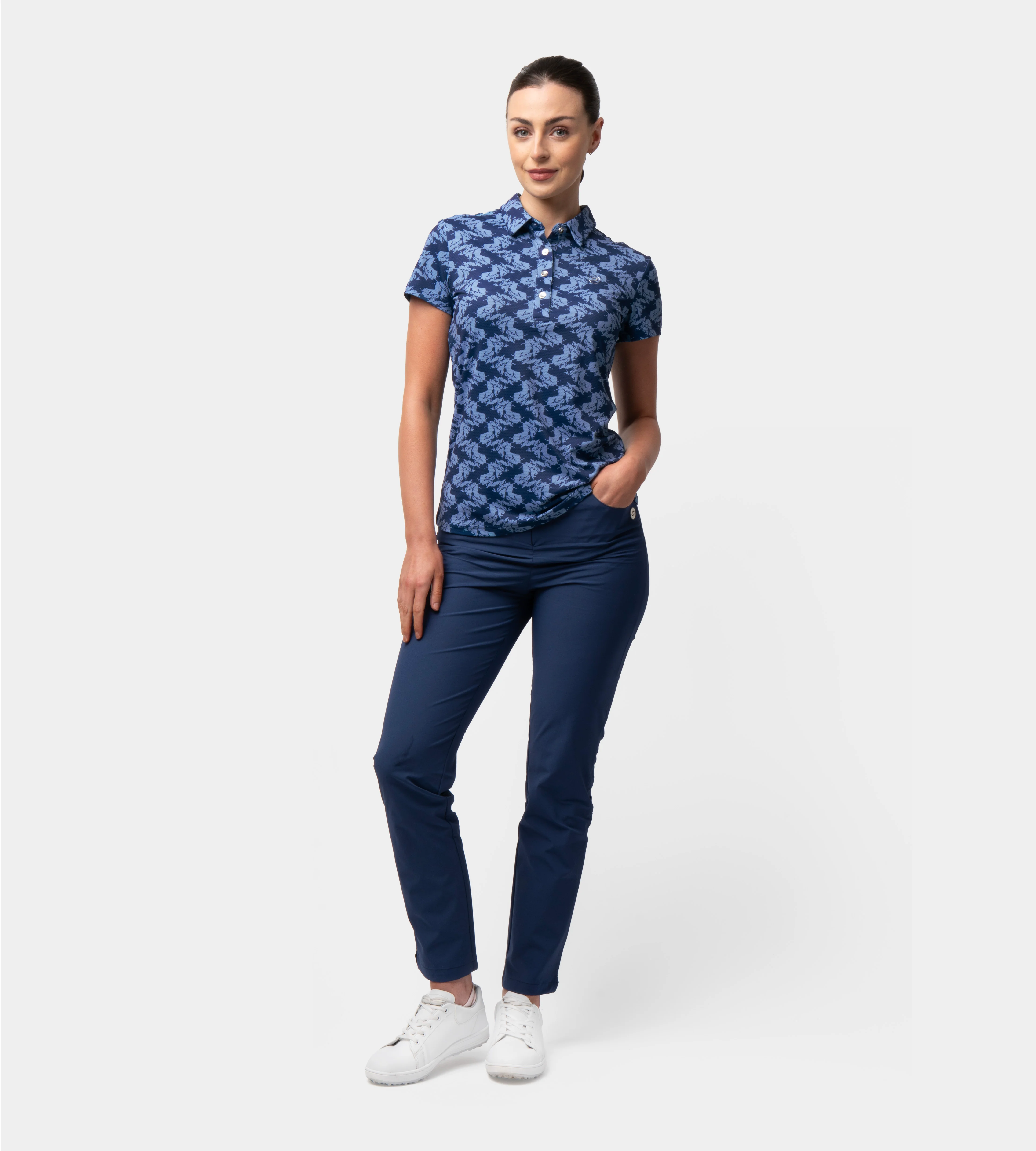 LADIES ABSTRACT EMOTIVE POLO - NAVY - Image 4