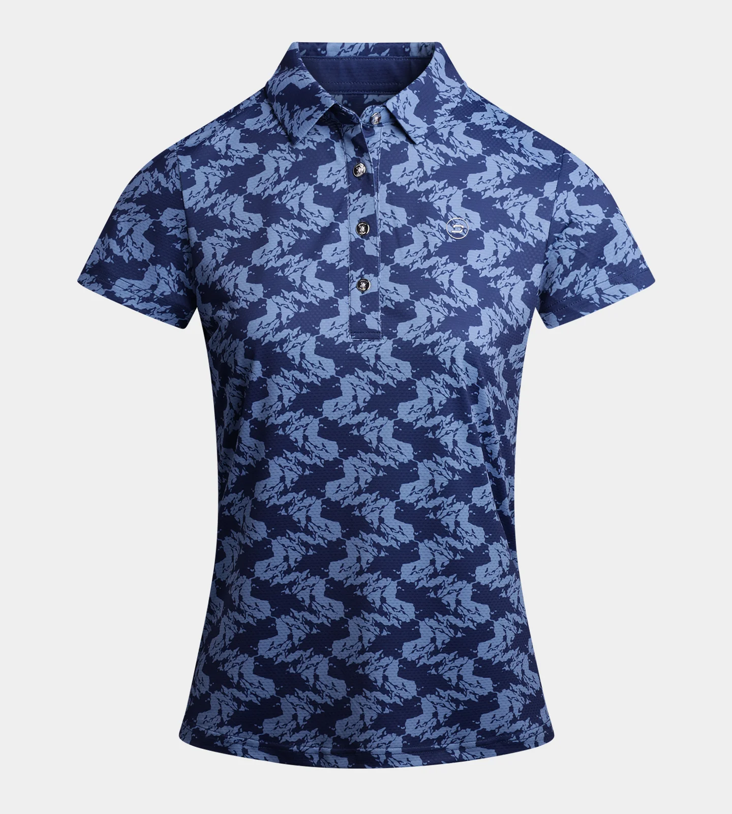 LADIES ABSTRACT EMOTIVE POLO - NAVY - Image 6