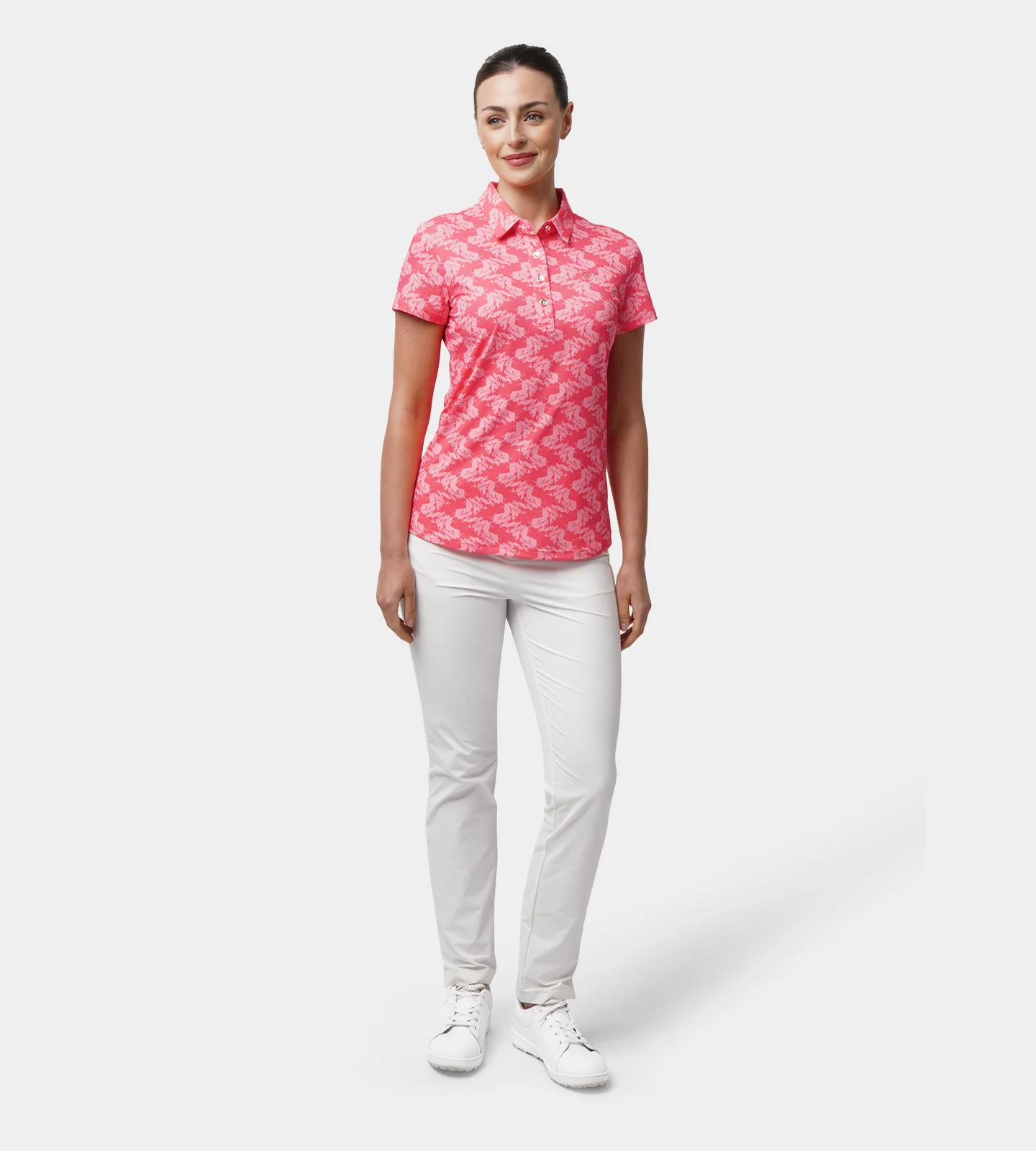 LADIES ABSTRACT EMOTIVE POLO - PINK - Image 4