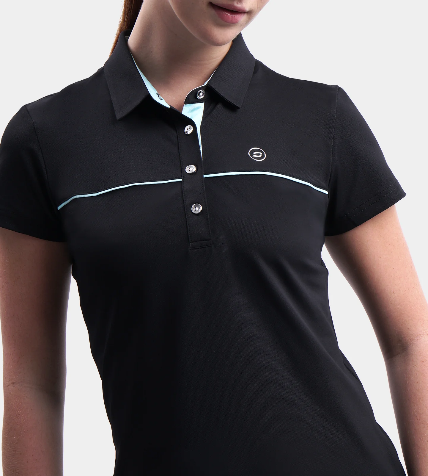 LADIES BLOCK PIQUE POLO - BLACK - Image 3