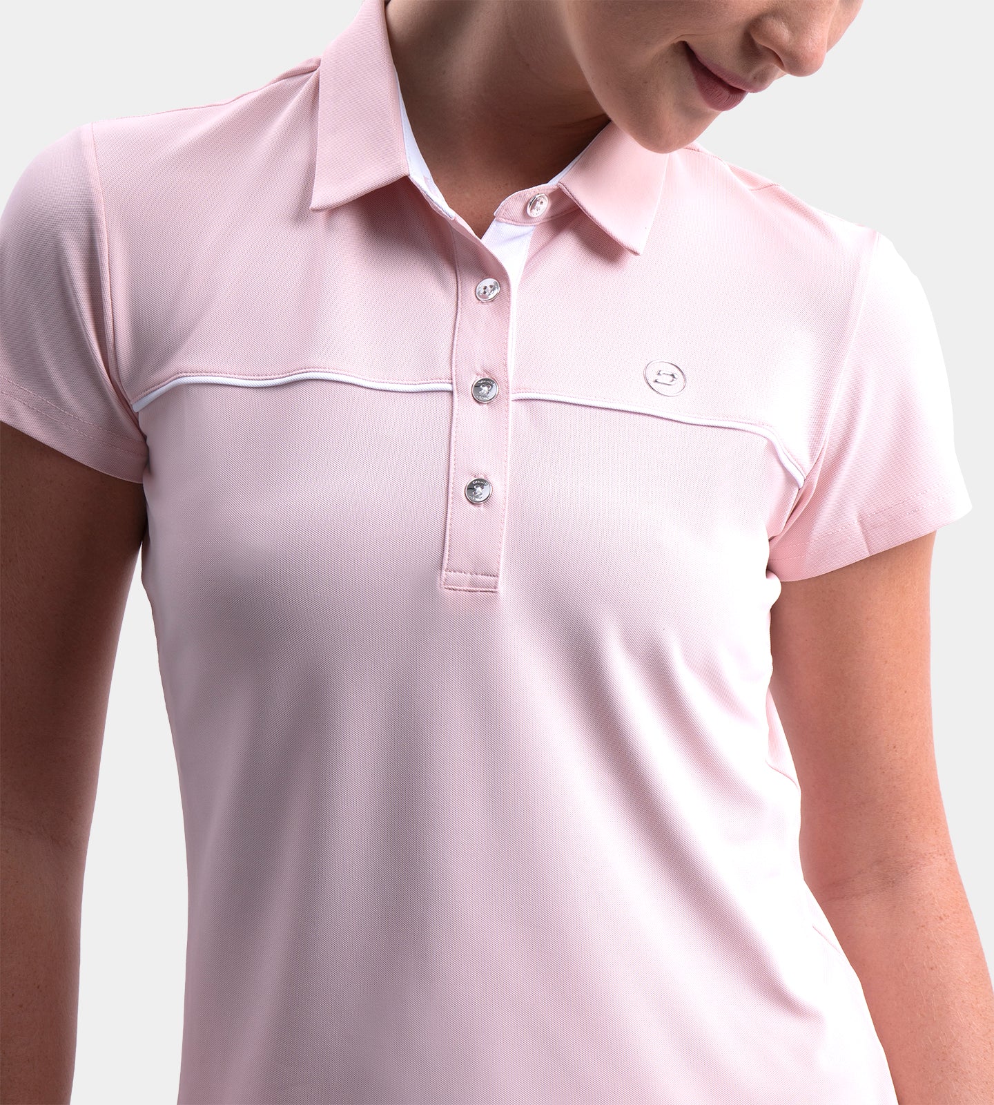 LADIES BLOCK PIQUE POLO - BLUSH - Image 3