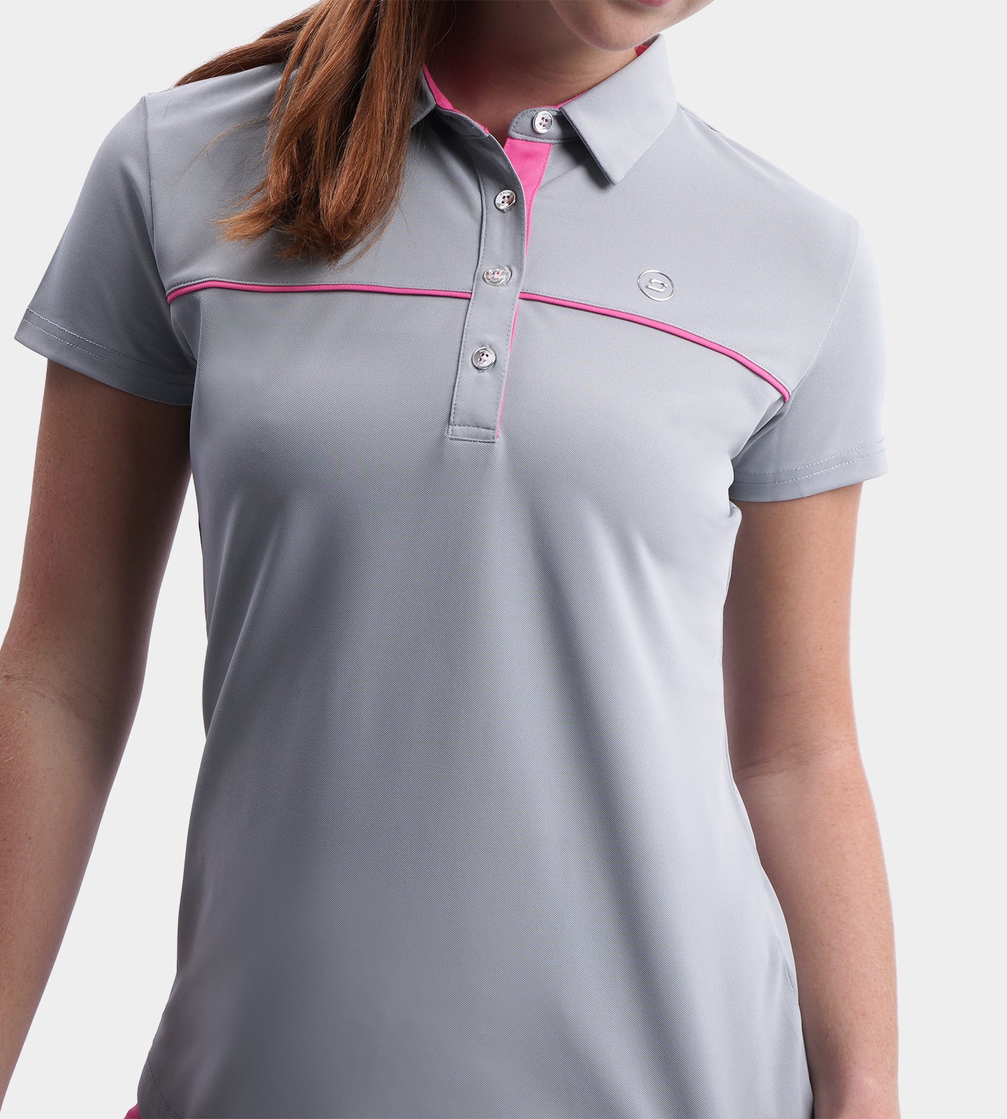 LADIES BLOCK PIQUE POLO - GREY - Image 3