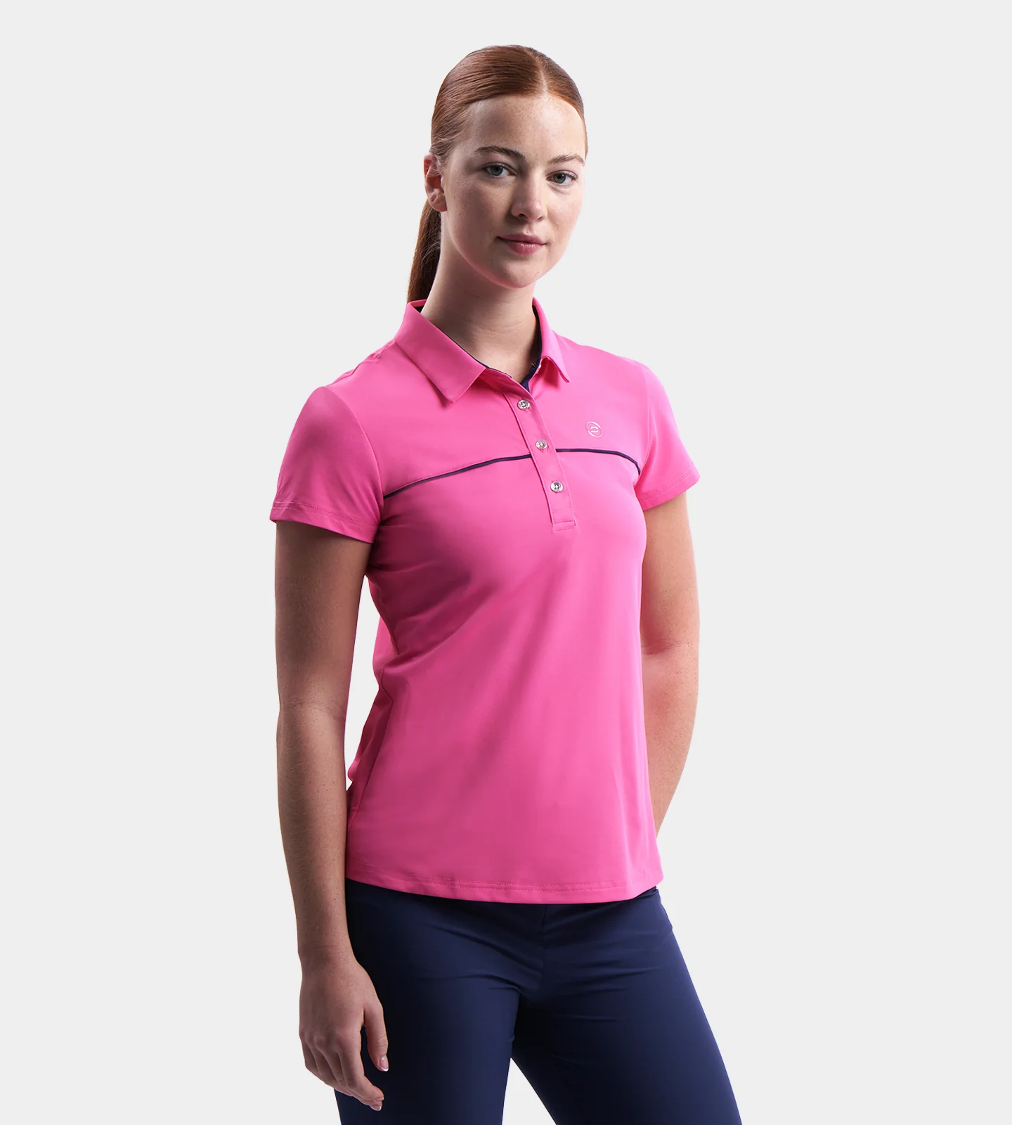 LADIES BLOCK PIQUE POLO - PINK