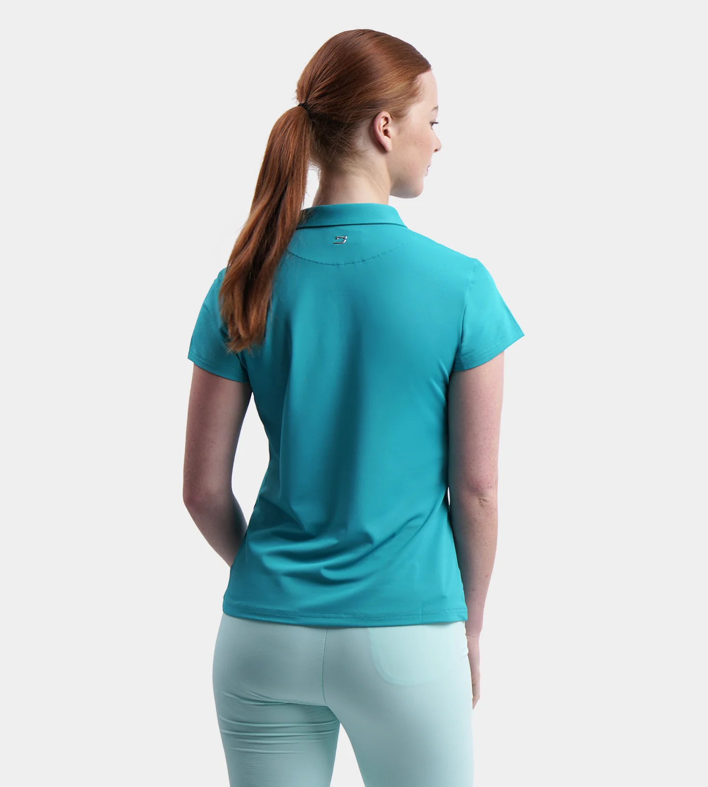 LADIES BLOCK PIQUE POLO - TEAL - Image 2