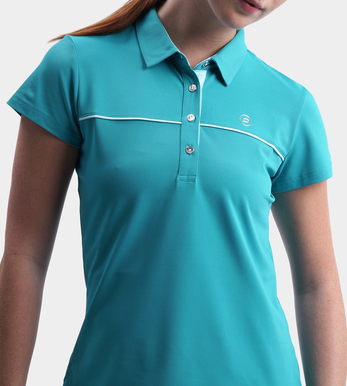 LADIES BLOCK PIQUE POLO - TEAL - Image 3