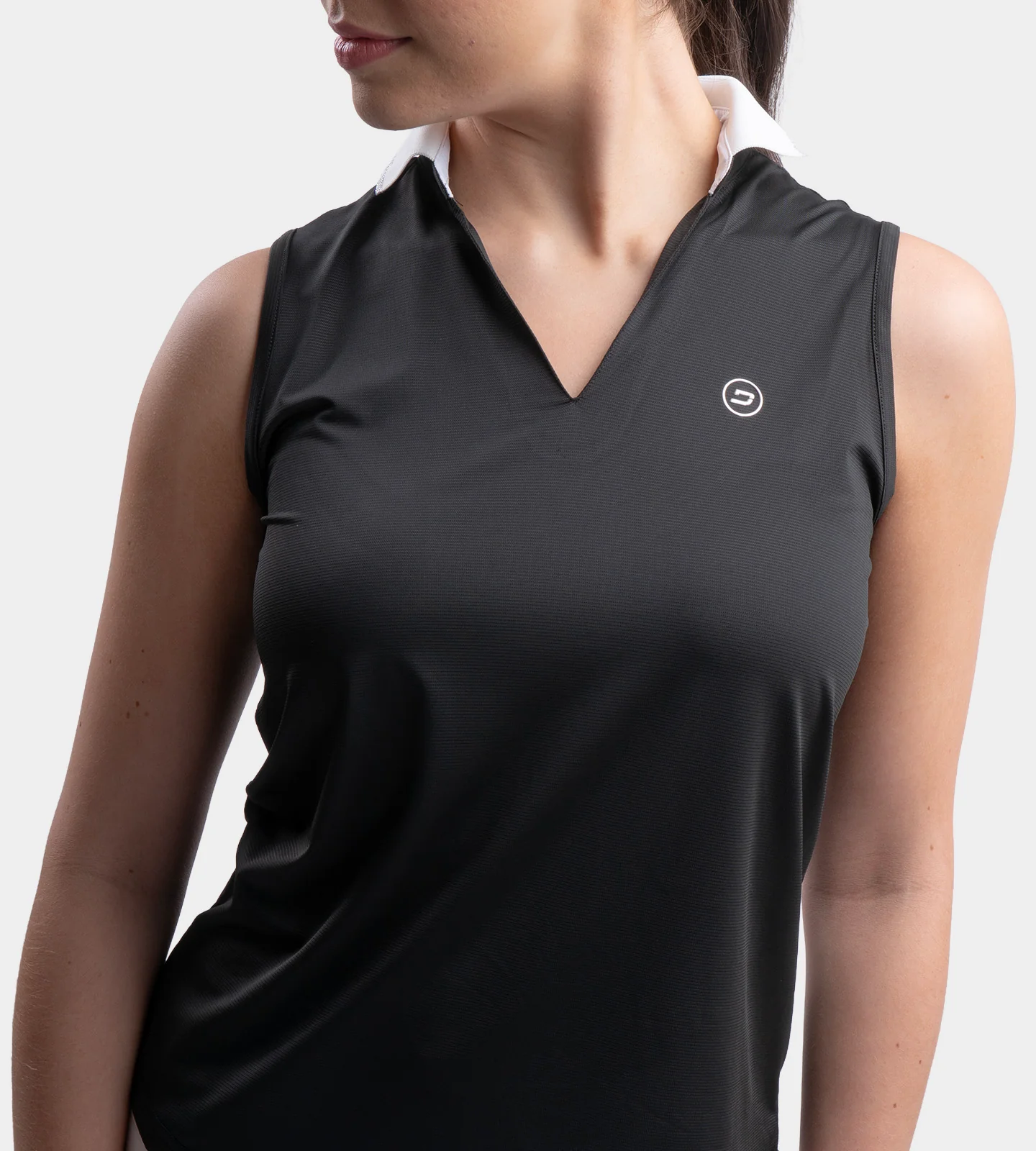 LADIES CLASSIC V NECK POLO - BLACK - Image 2