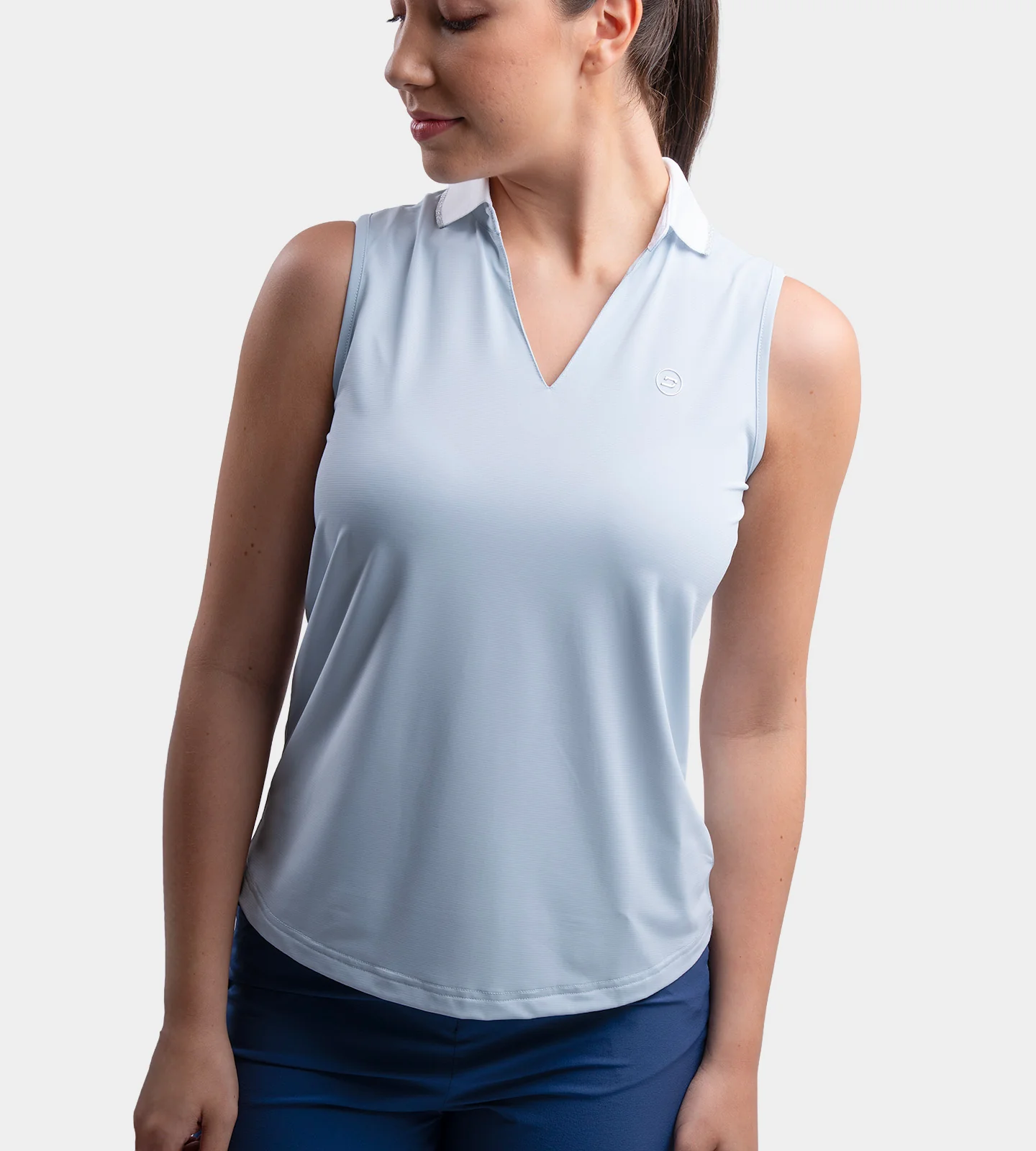 LADIES CLASSIC V NECK POLO - BLUE - Image 2