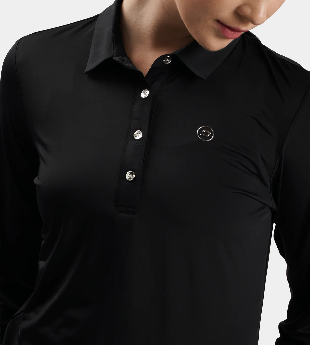 LADIES ELITE LONG SLEEVE POLO - BLACK - Image 2