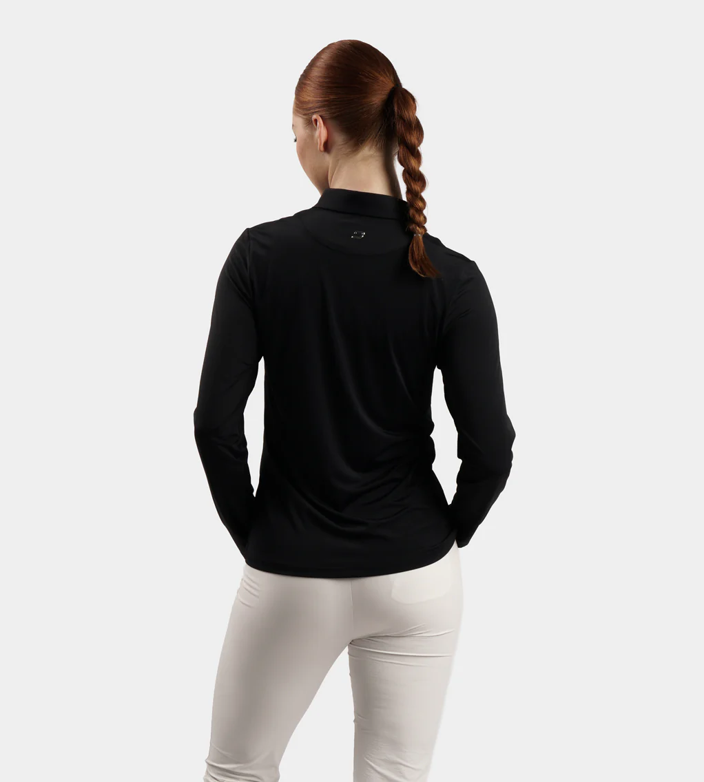 LADIES ELITE LONG SLEEVE POLO - BLACK - Image 3