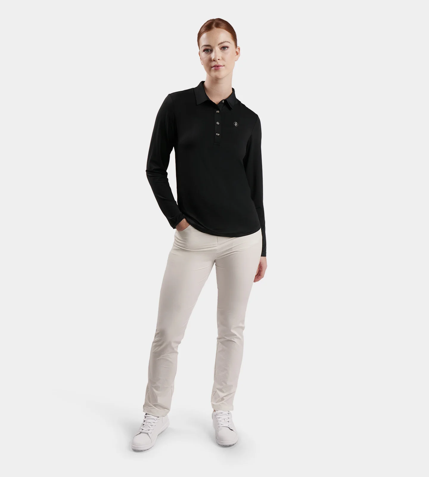 LADIES ELITE LONG SLEEVE POLO - BLACK - Image 5