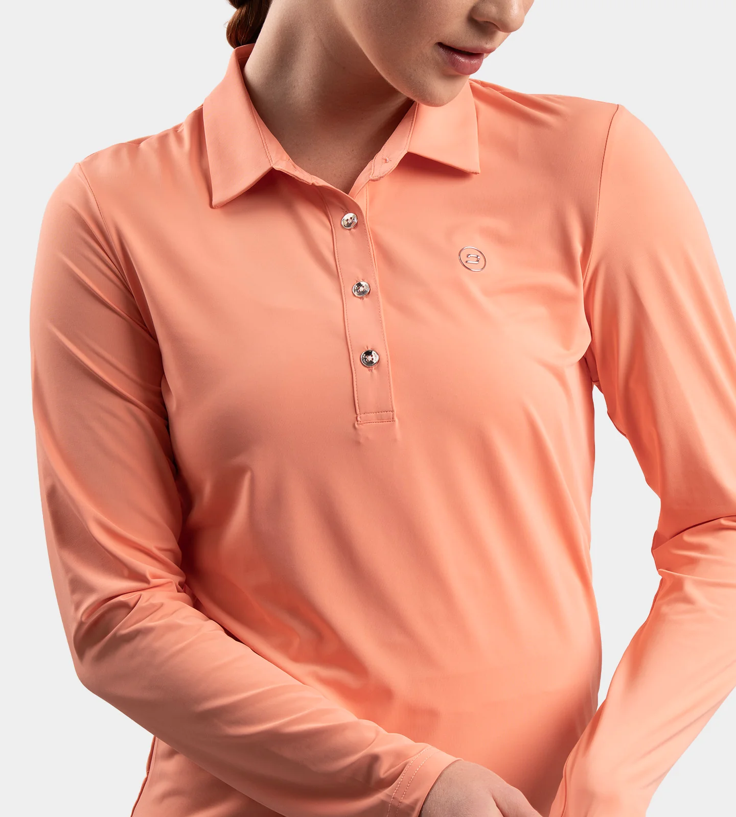 LADIES ELITE LONG SLEEVE POLO - CORAL - Image 2