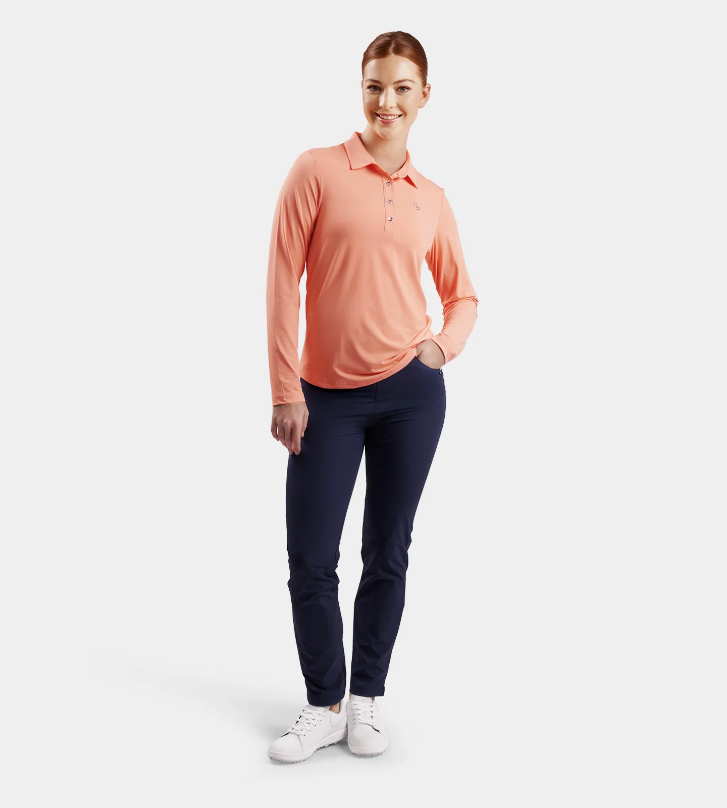 LADIES ELITE LONG SLEEVE POLO - CORAL - Image 6