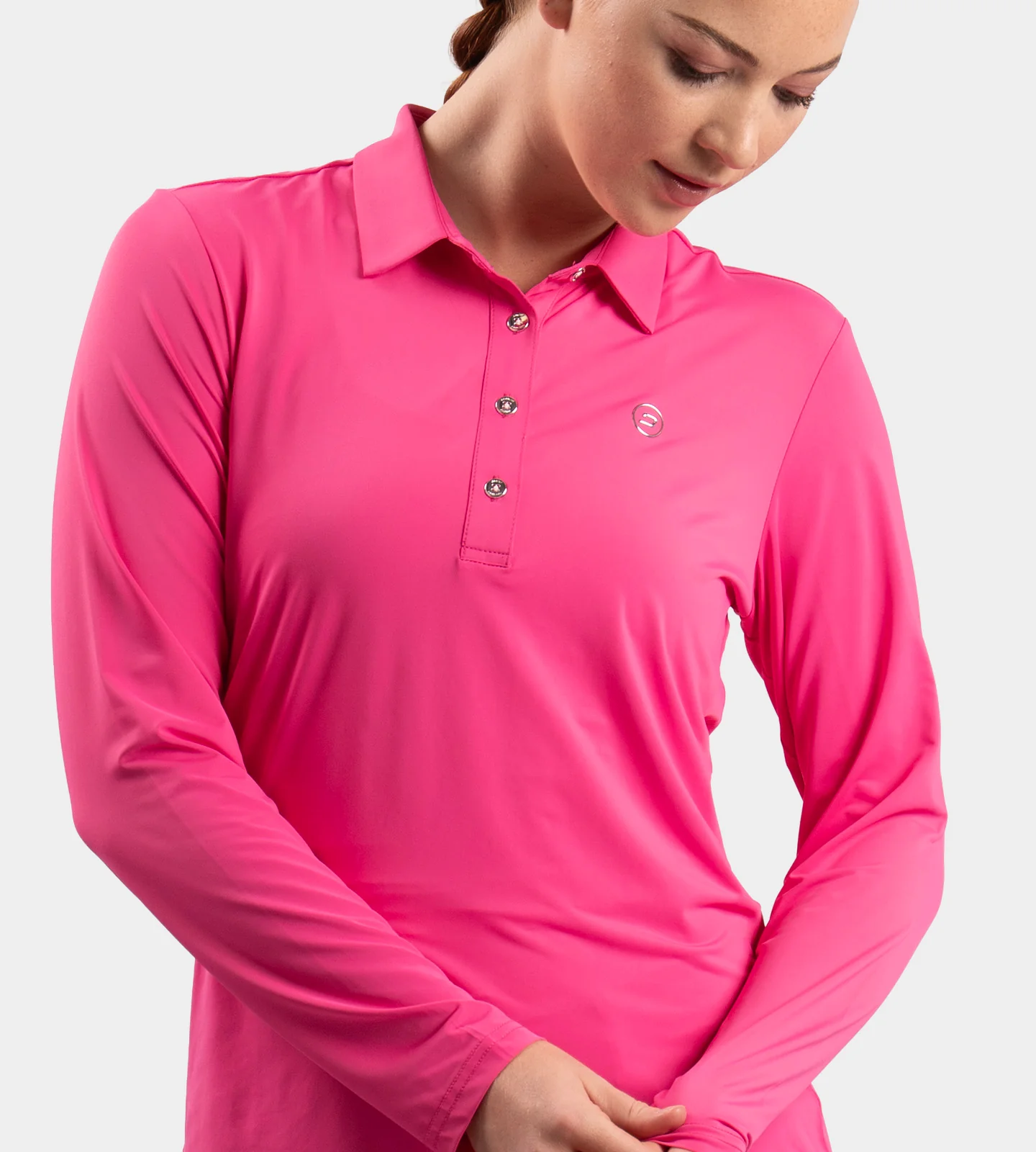 LADIES ELITE LONG SLEEVE POLO - PINK - Image 2