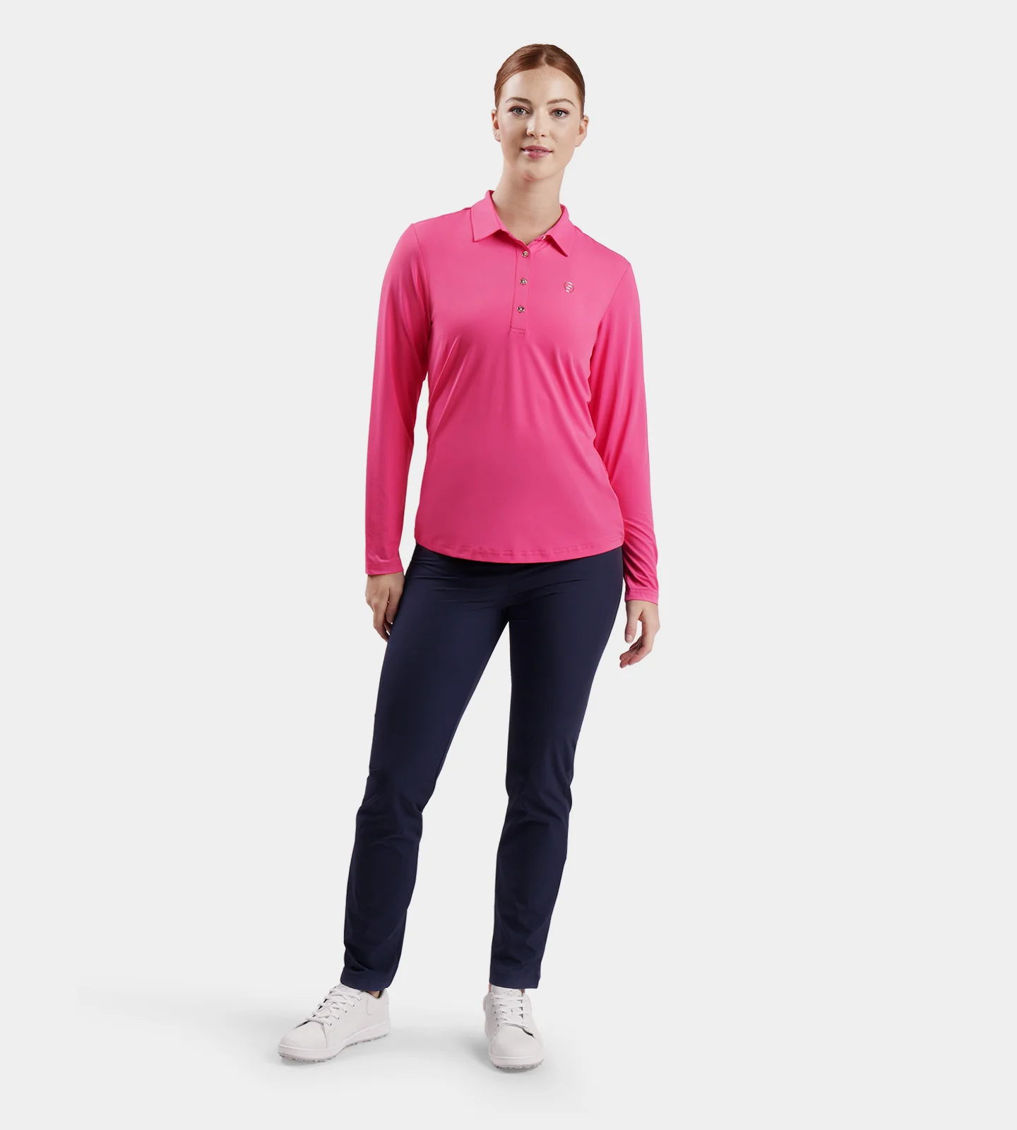 LADIES ELITE LONG SLEEVE POLO - PINK - Image 6