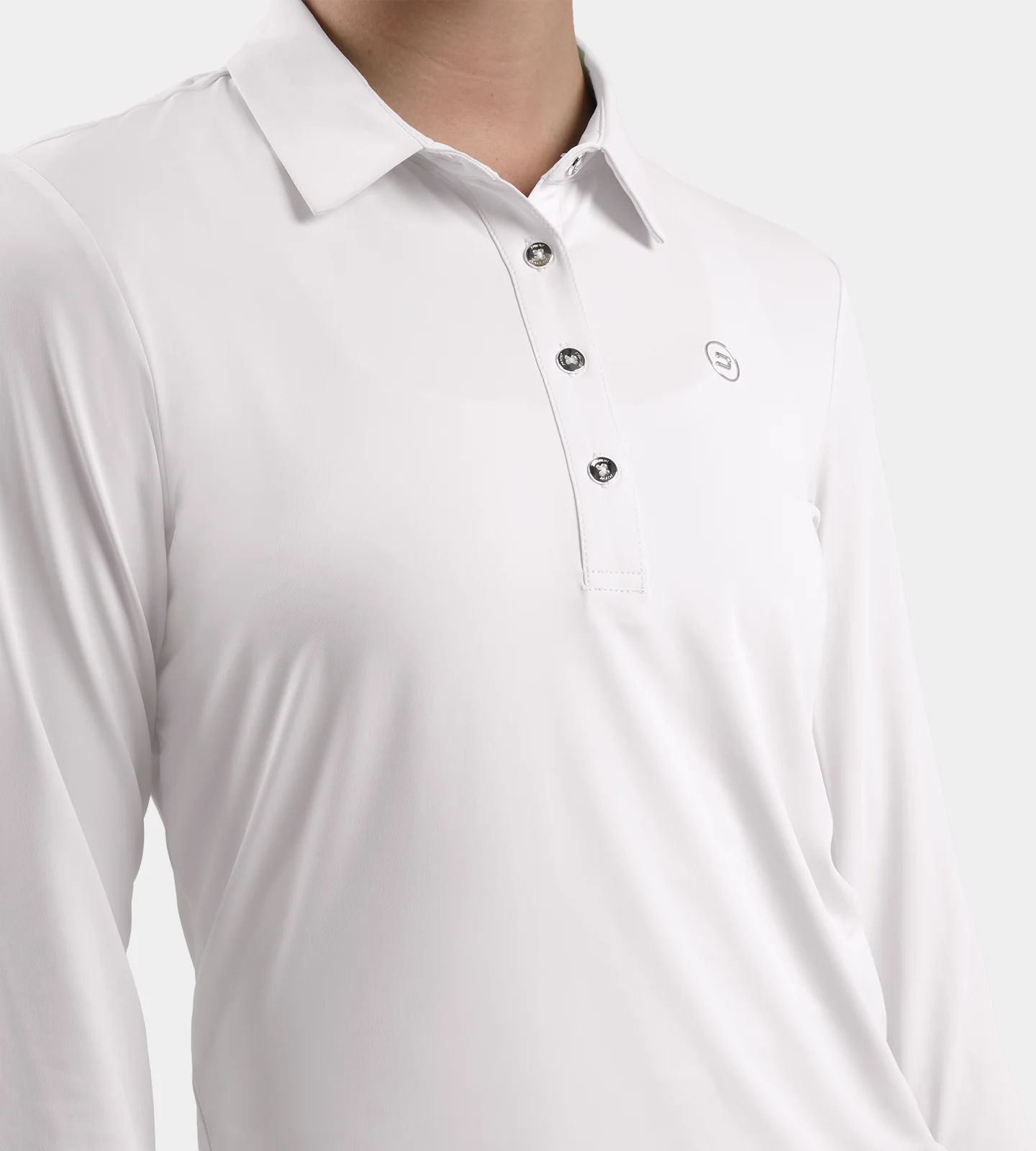 LADIES ELITE LONG SLEEVE POLO - WHITE - Image 2