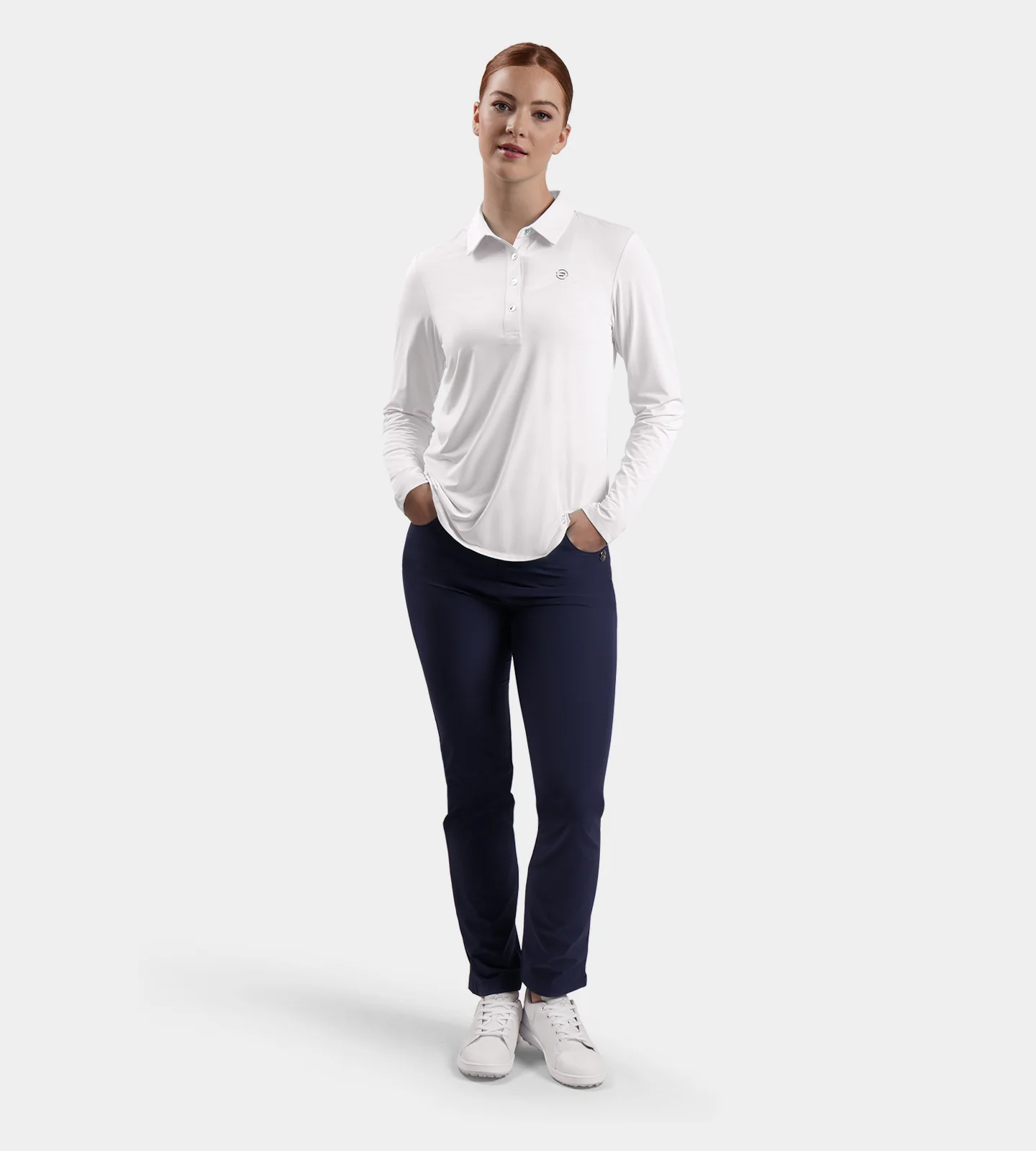 LADIES ELITE LONG SLEEVE POLO - WHITE - Image 5