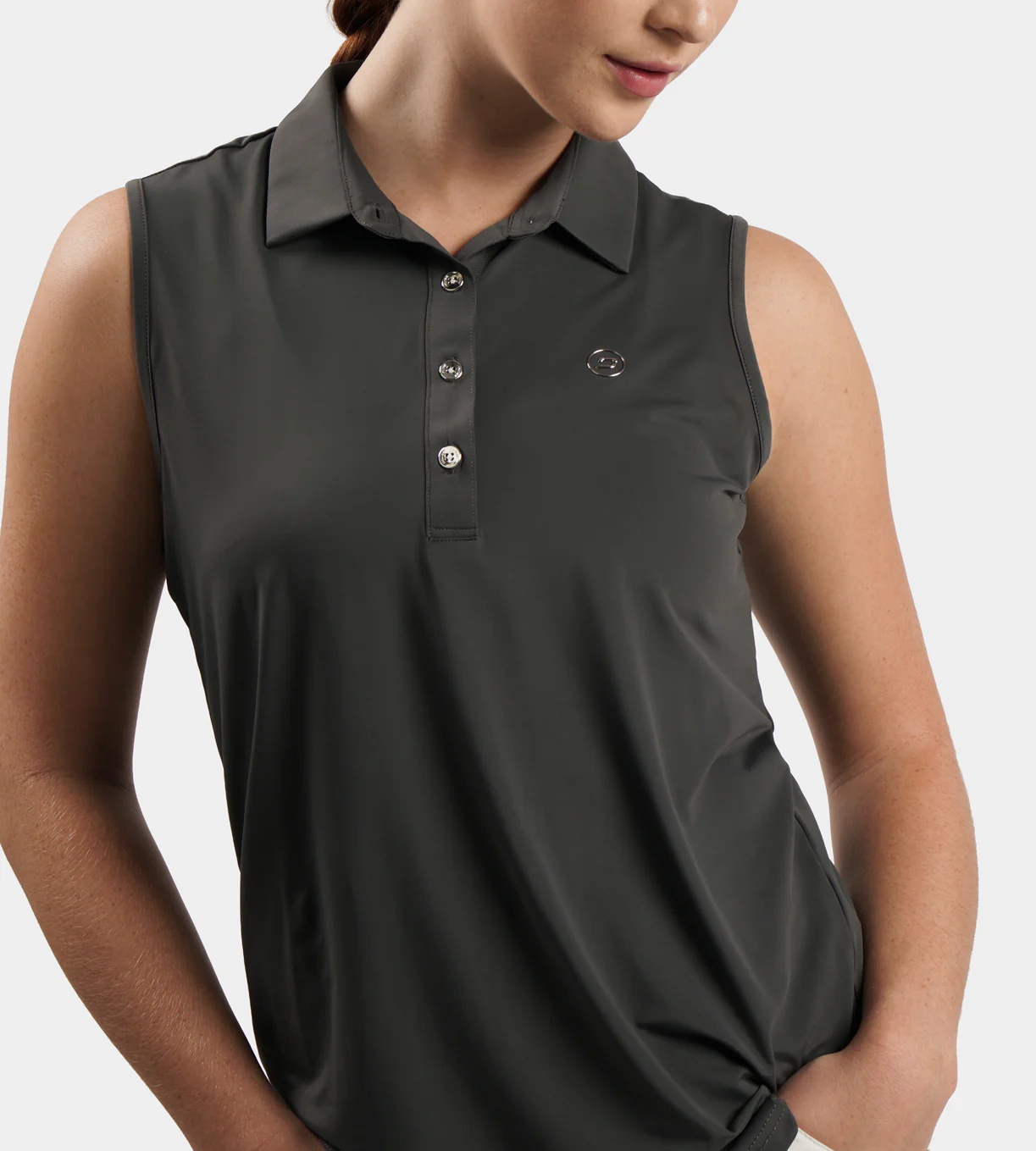 LADIES ELITE SLEEVELESS POLO - CHARCOAL - Image 2