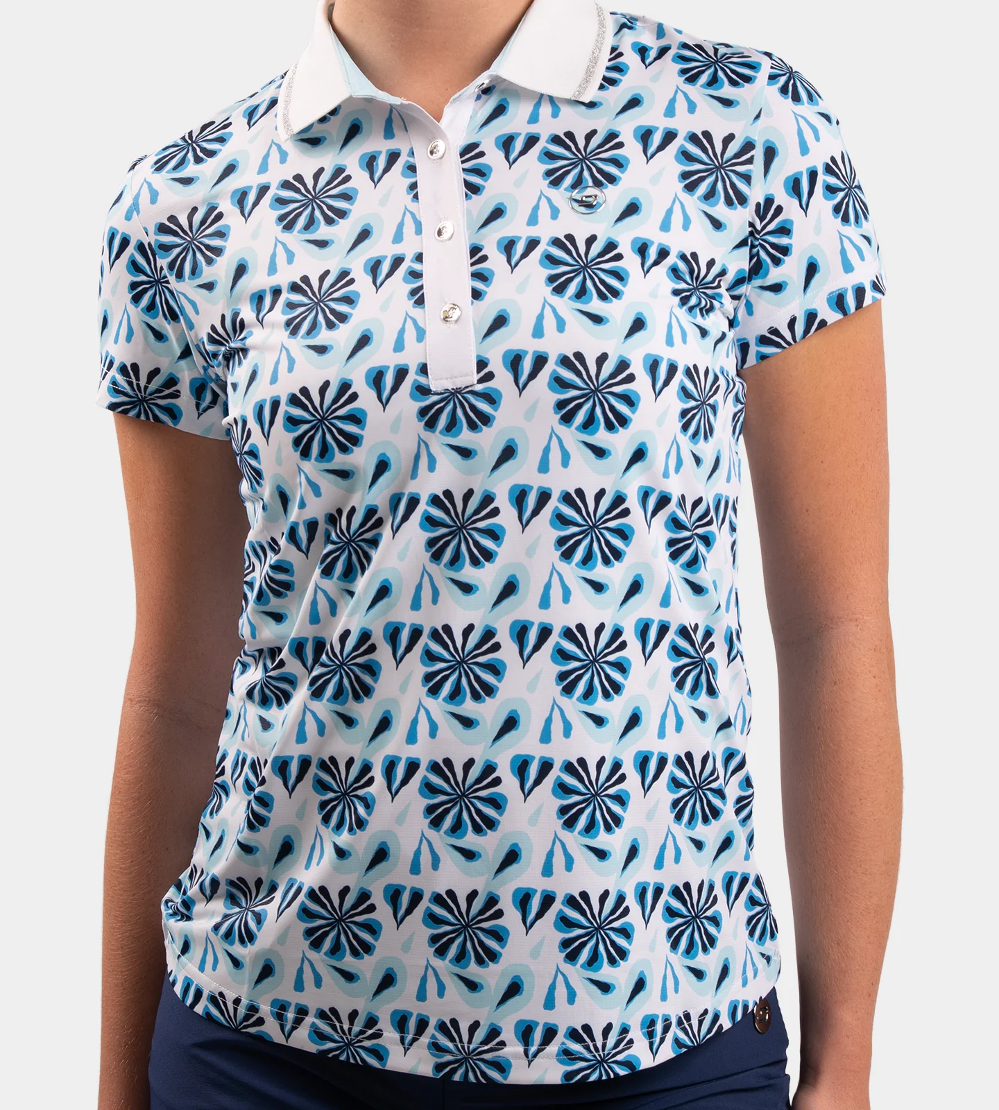 LADIES FLORAL POLO - BLUE - Image 2