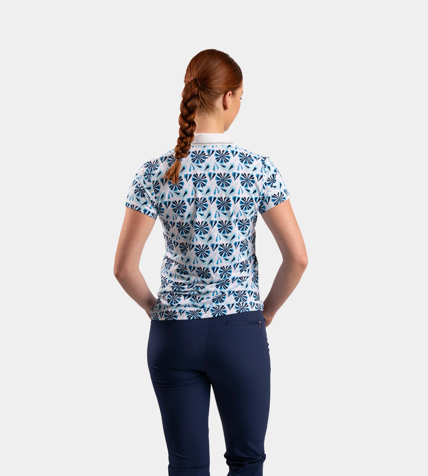 LADIES FLORAL POLO - BLUE - Image 3