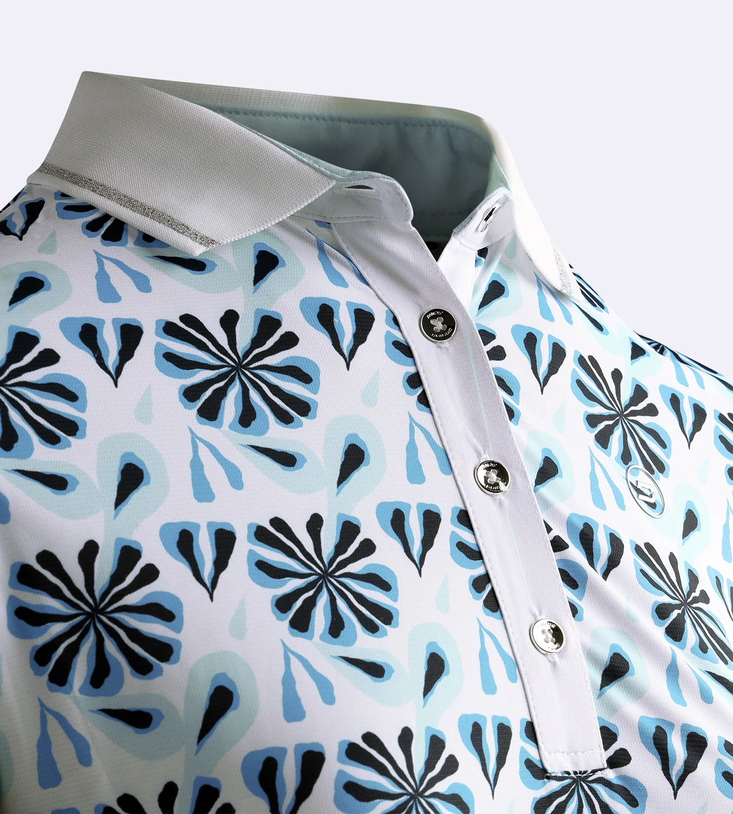 LADIES FLORAL POLO - BLUE - Image 4