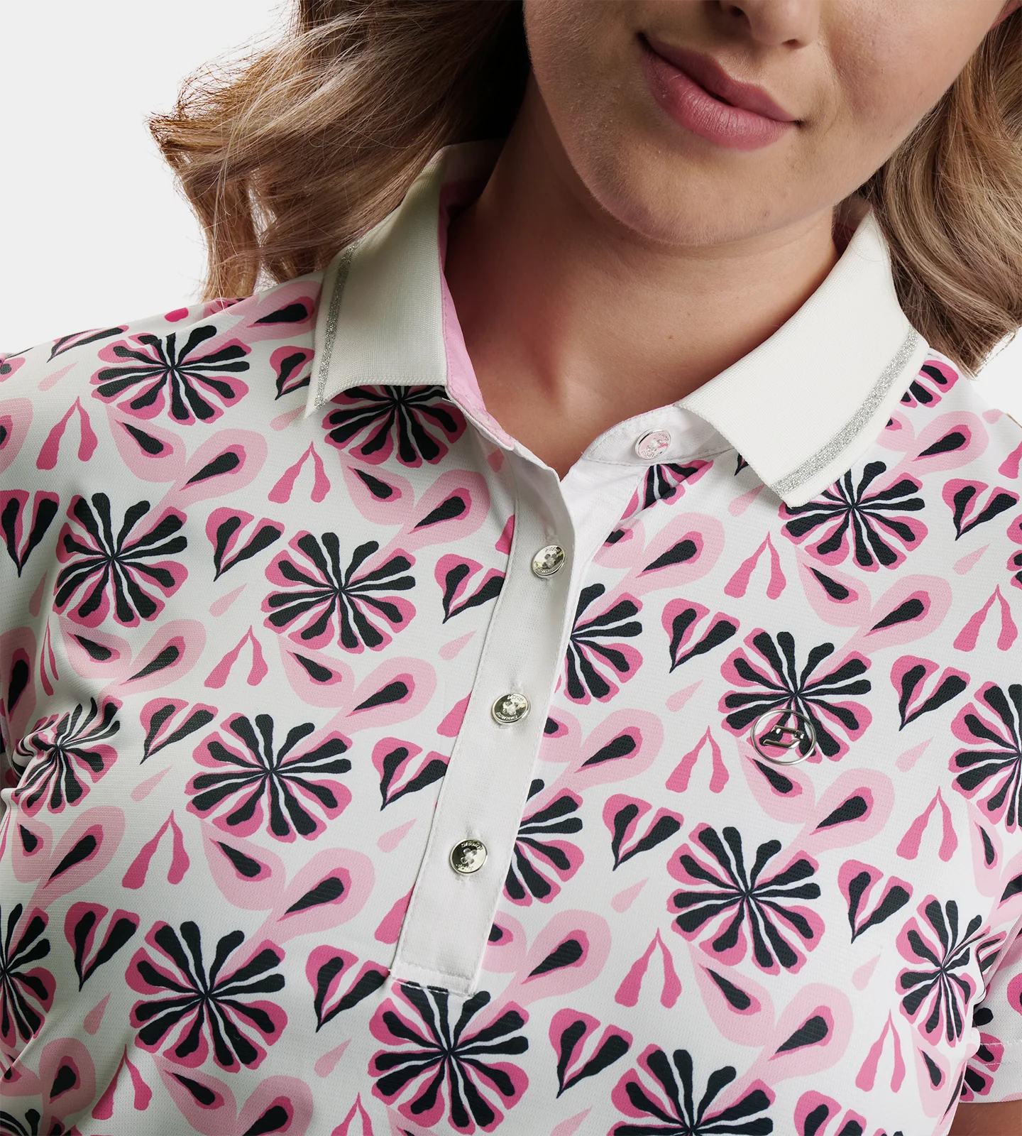 LADIES FLORAL POLO - BLUSH - Image 2