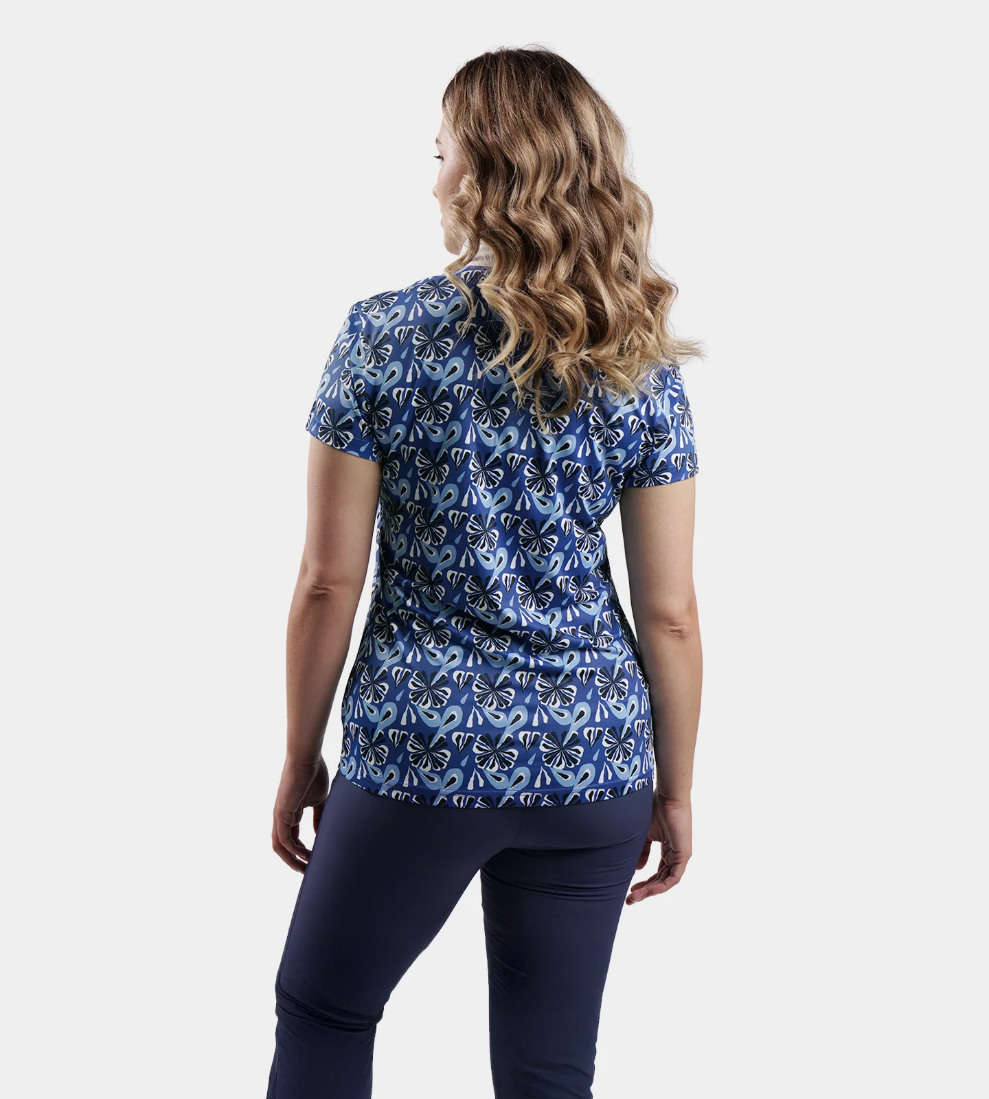 LADIES FLORAL POLO - NAVY - Image 3
