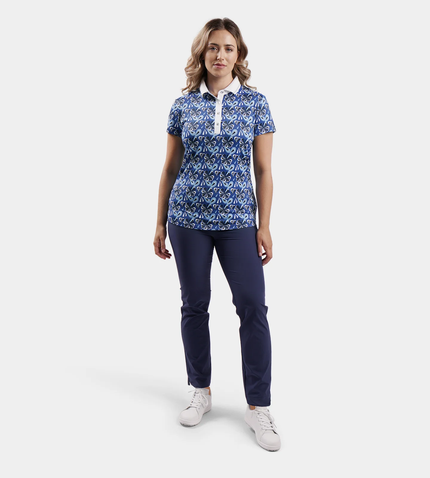 LADIES FLORAL POLO - NAVY - Image 6