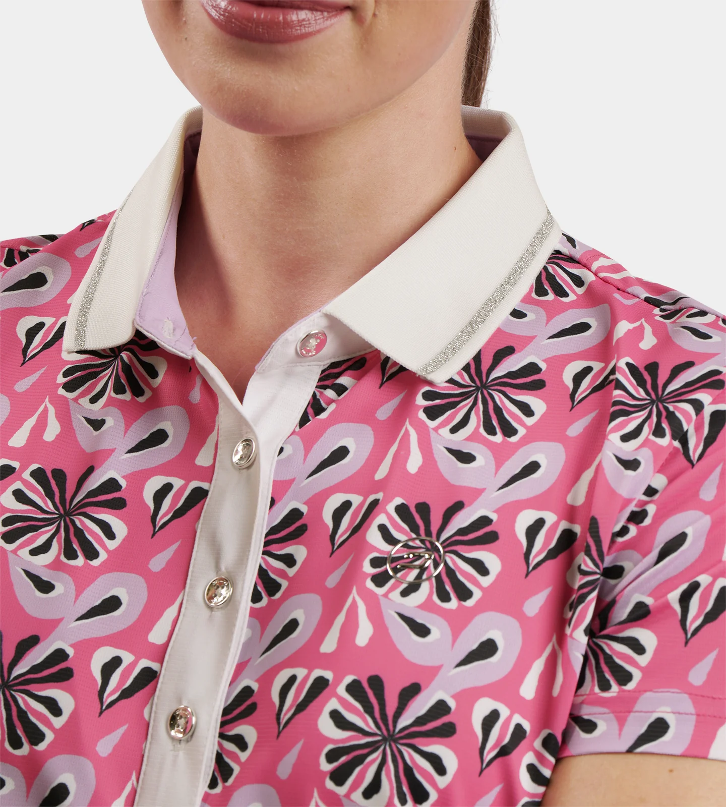 LADIES FLORAL POLO - PINK - Image 2