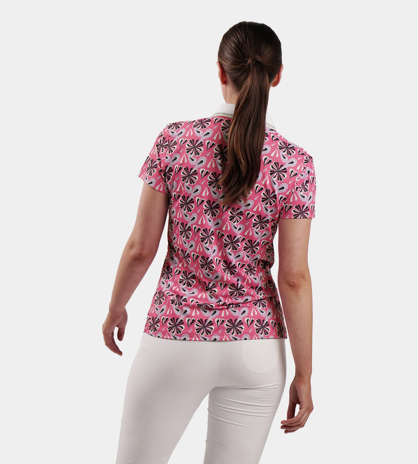 LADIES FLORAL POLO - PINK - Image 3