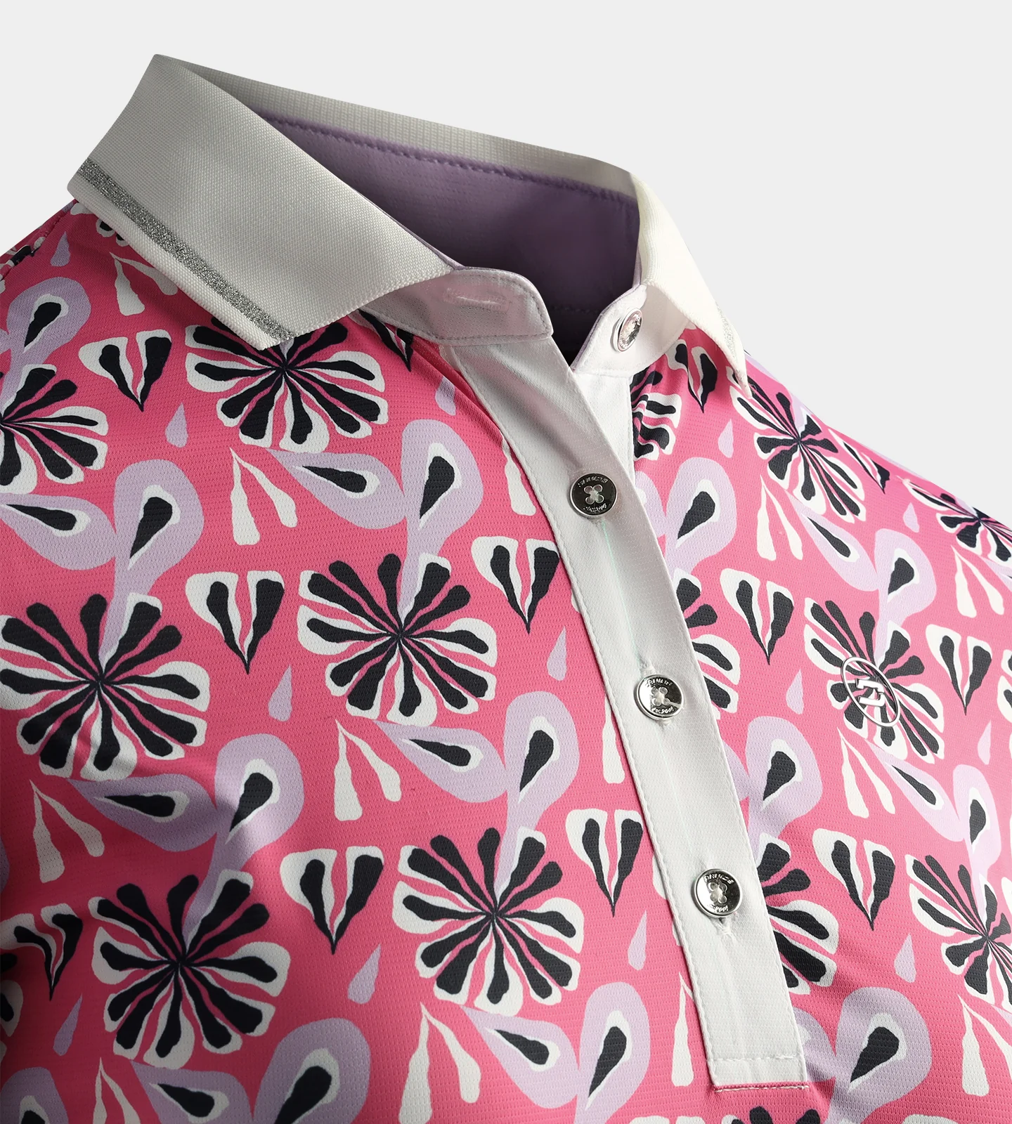 LADIES FLORAL POLO - PINK - Image 4