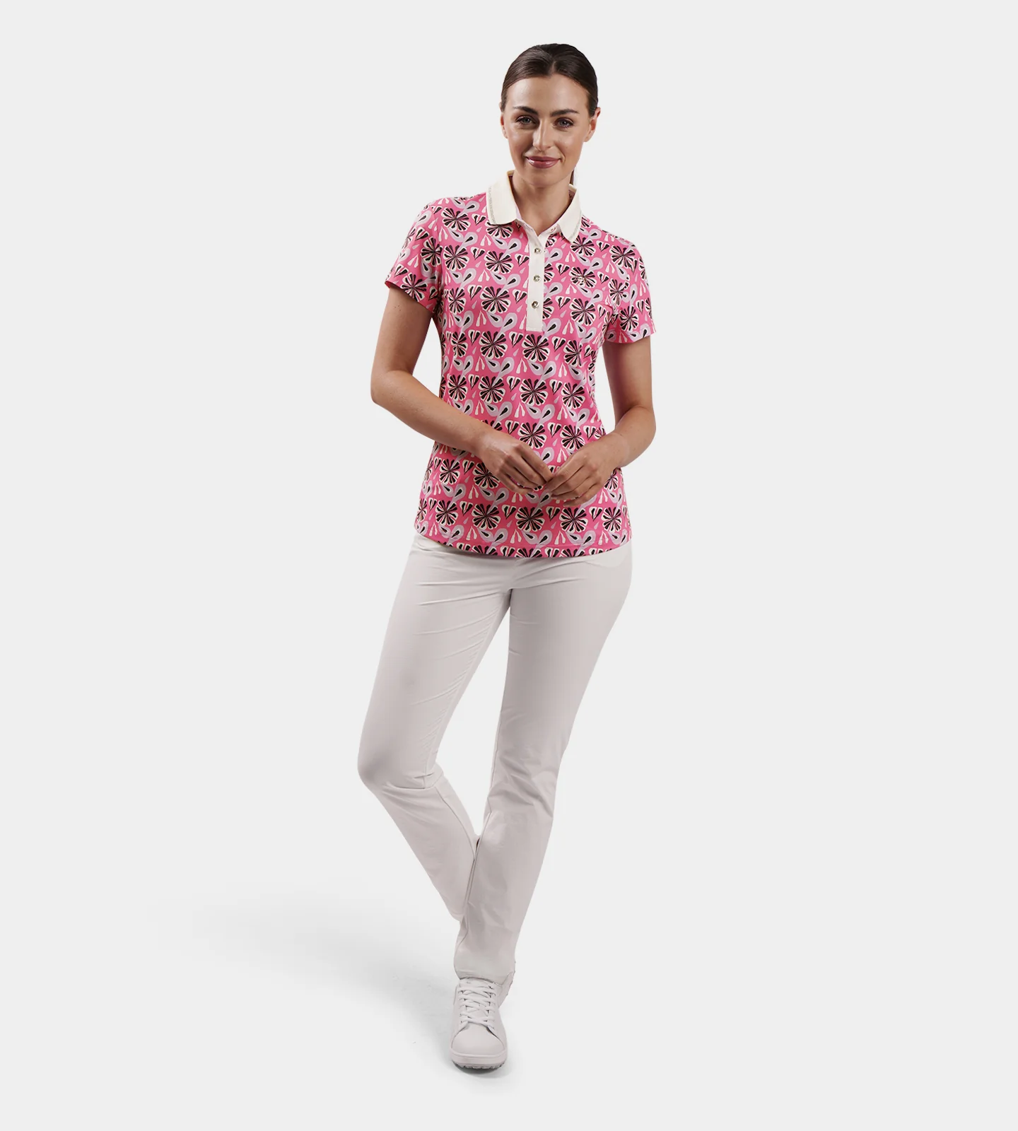 LADIES FLORAL POLO - PINK - Image 6