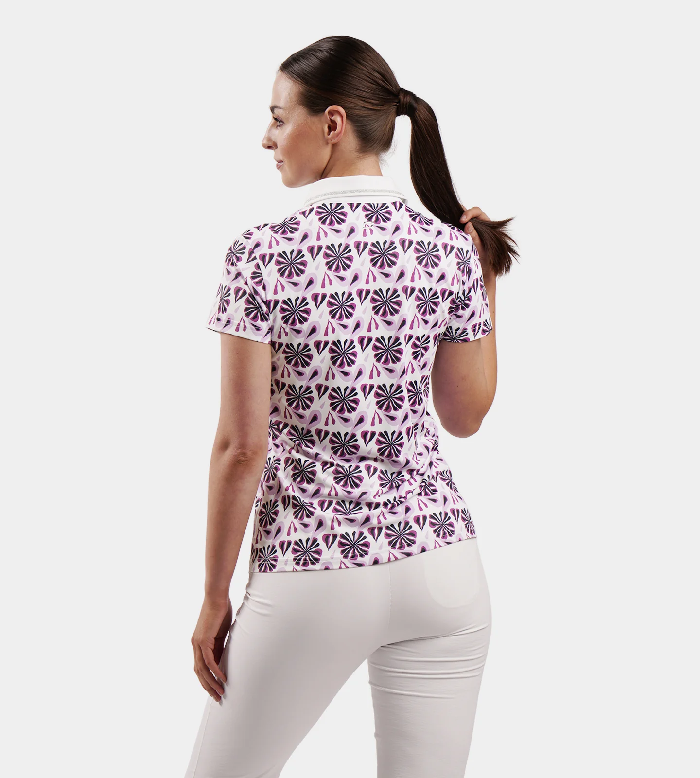 LADIES FLORAL POLO - PURPLE - Image 2
