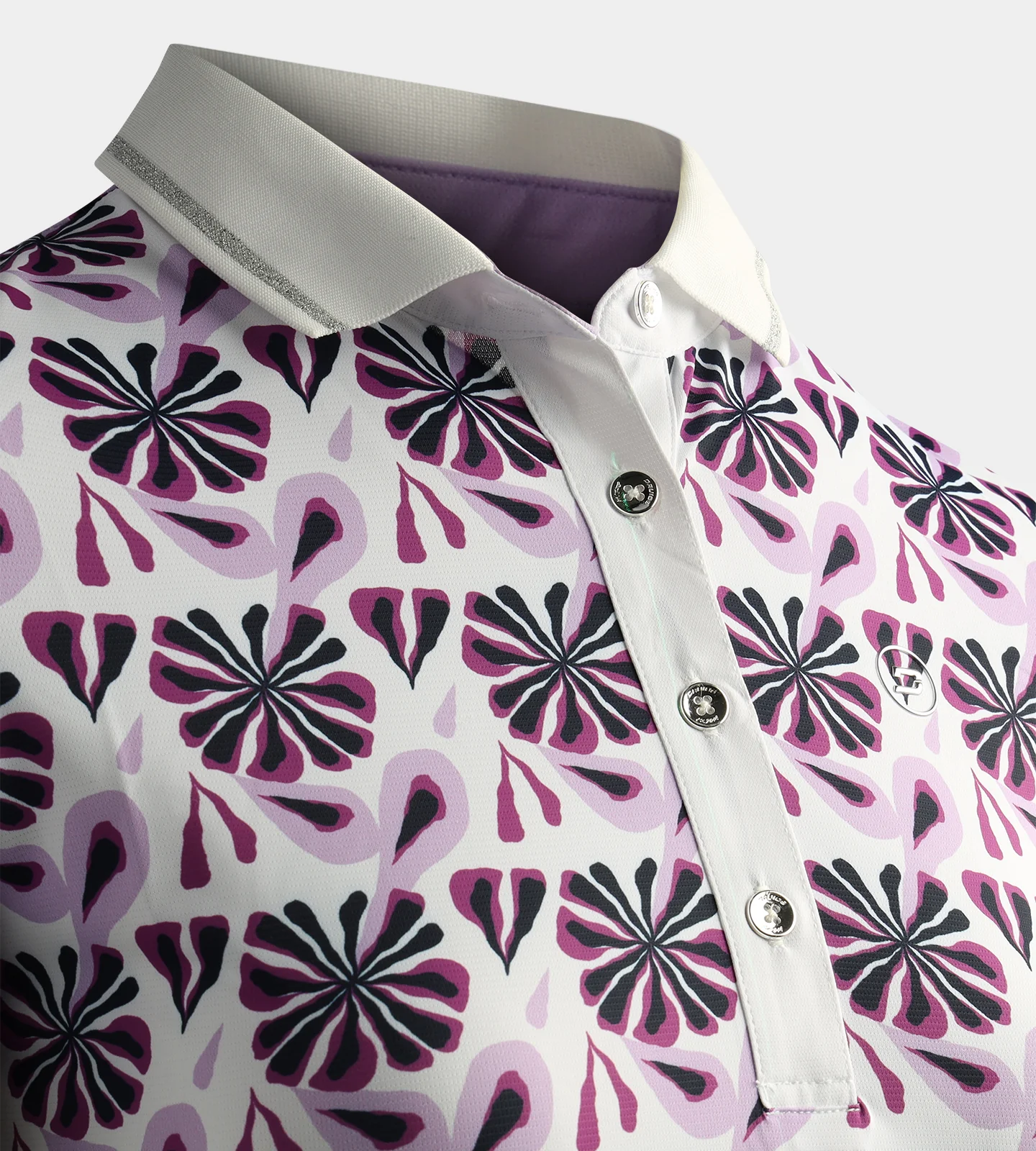LADIES FLORAL POLO - PURPLE - Image 4