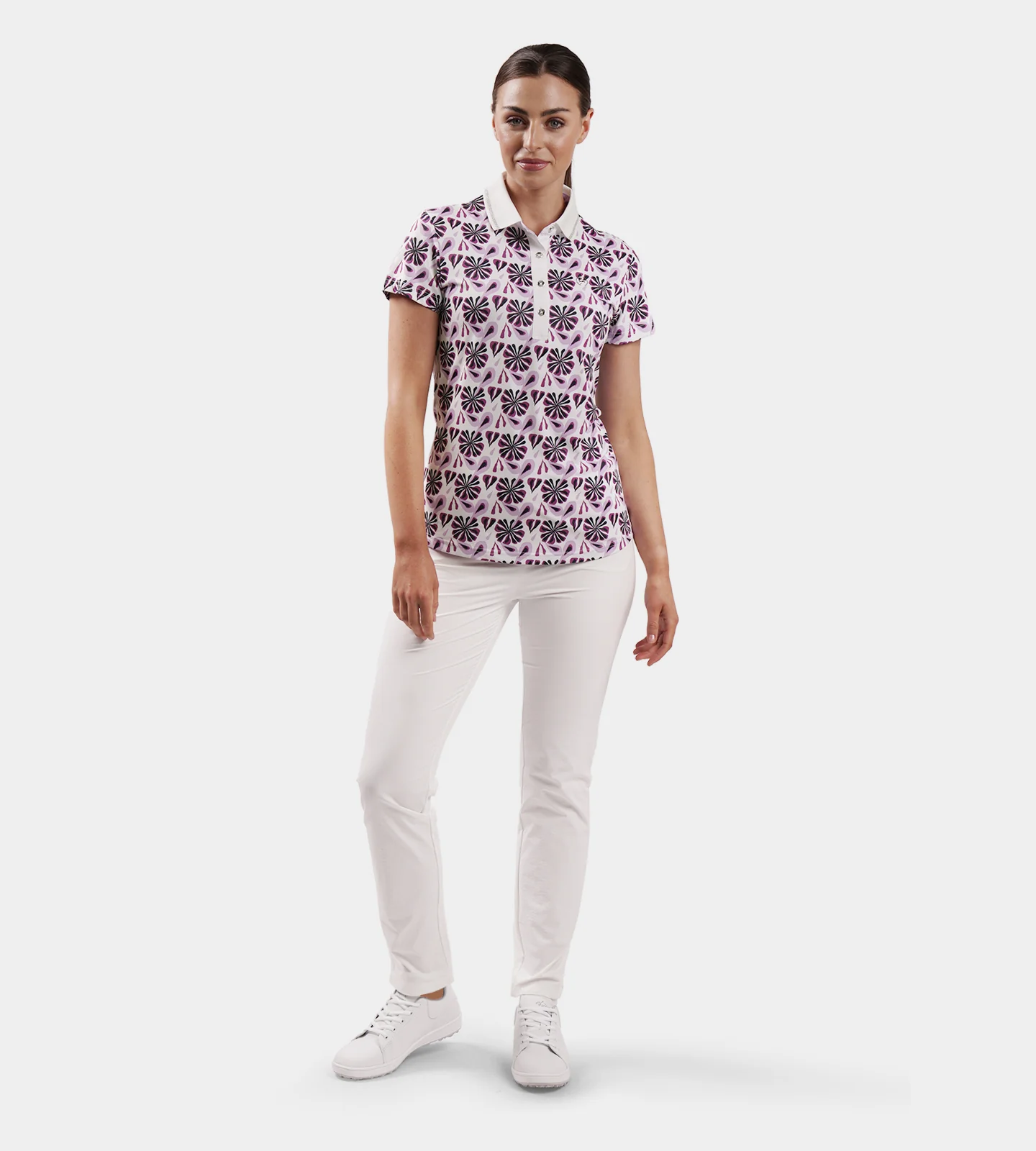 LADIES FLORAL POLO - PURPLE - Image 6