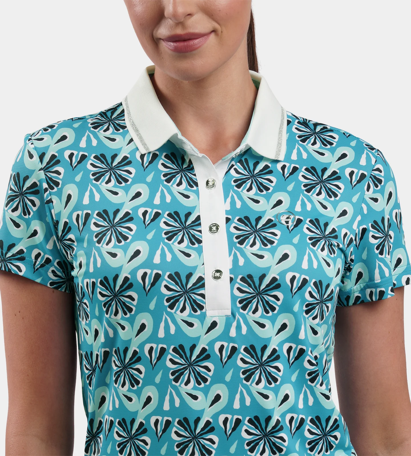 LADIES FLORAL POLO - TEAL - Image 2