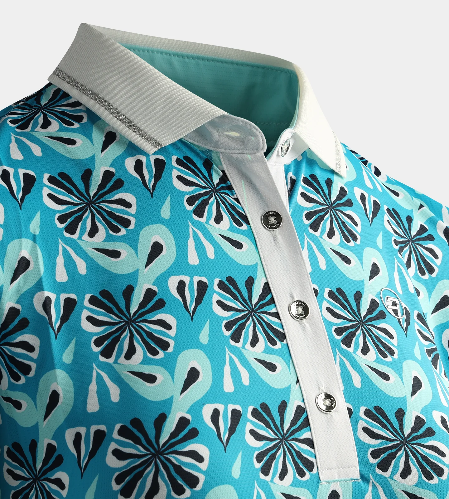 LADIES FLORAL POLO - TEAL - Image 4