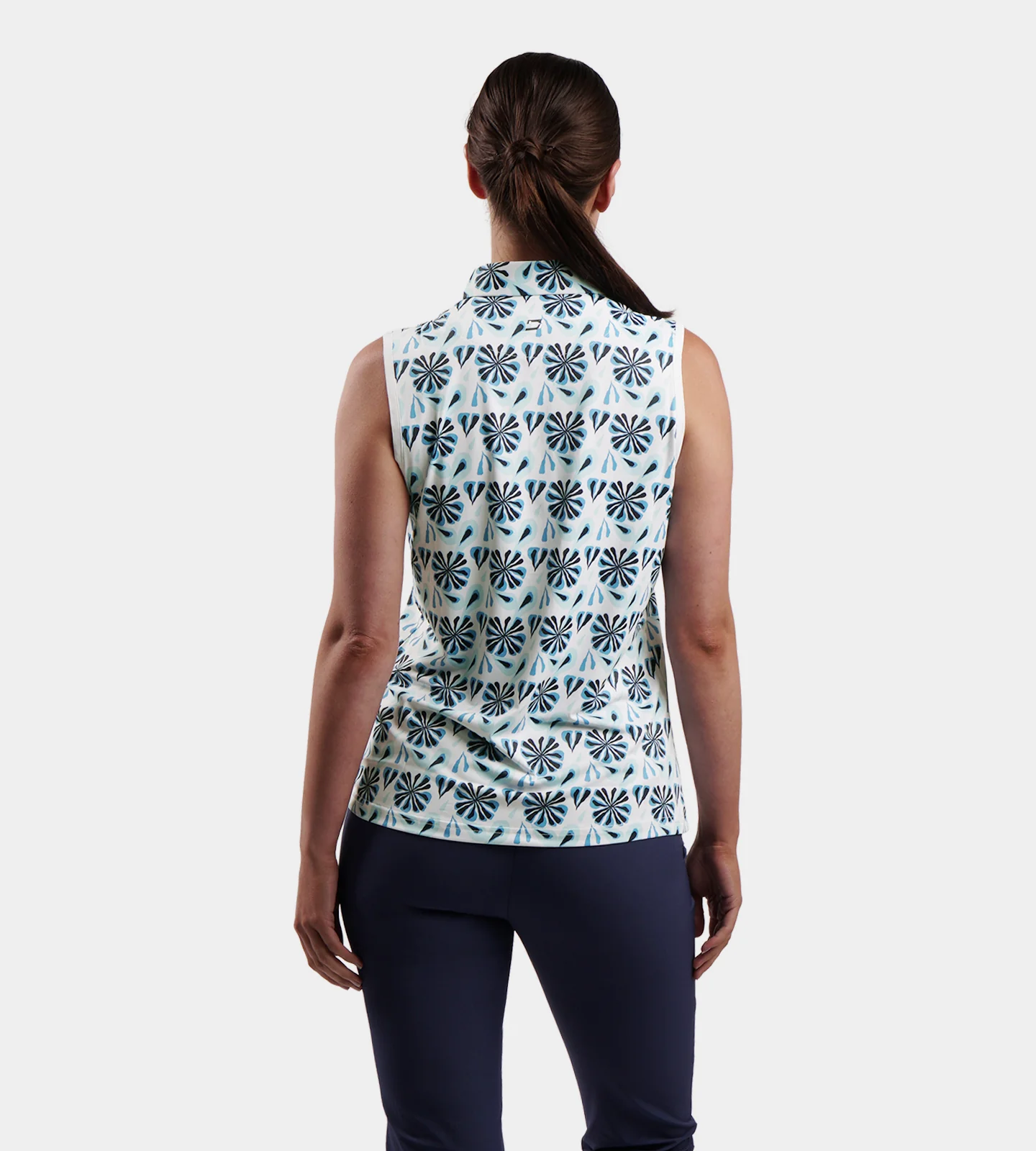 LADIES FLORAL SLEEVELESS POLO - BLUE - Image 4