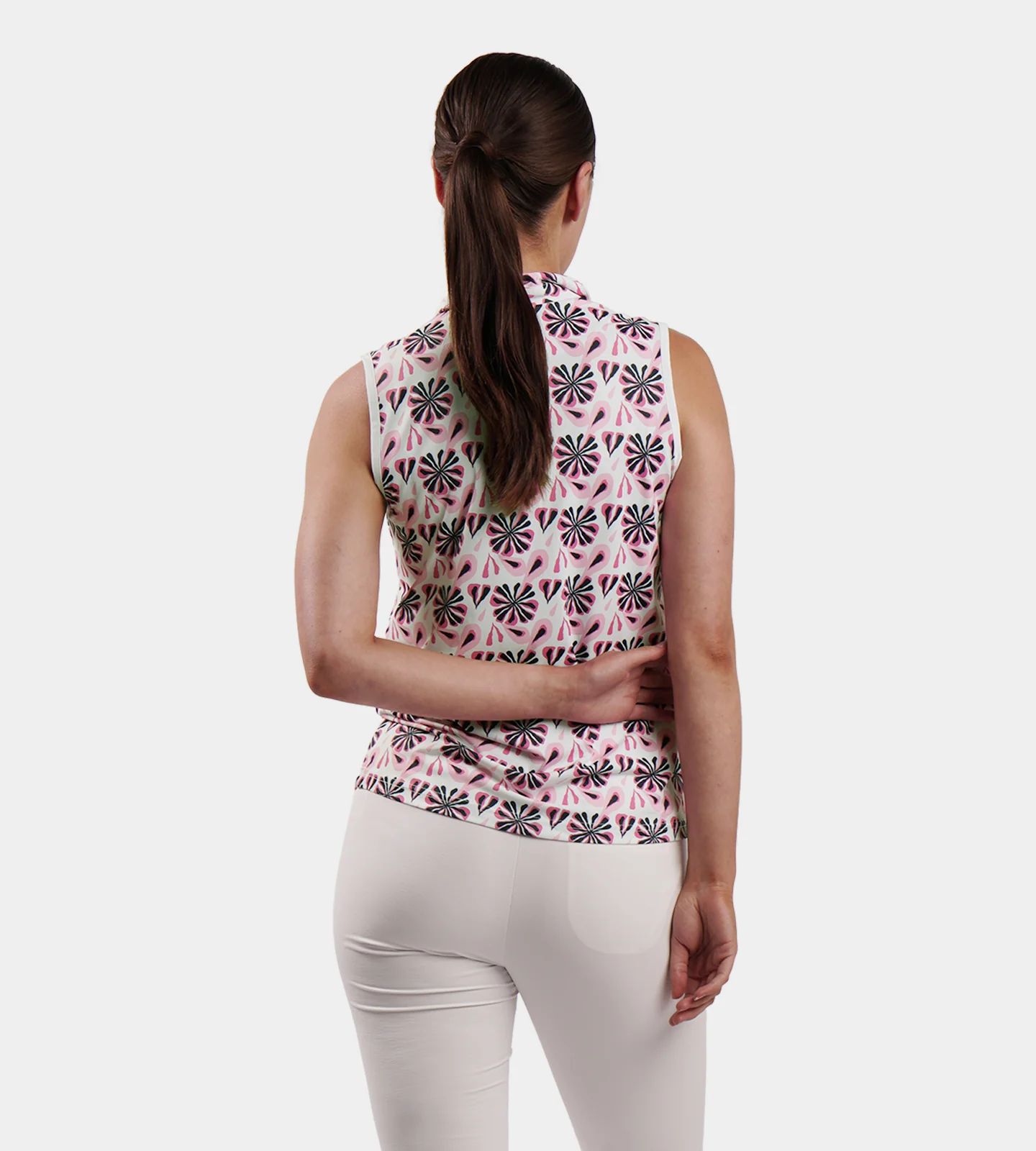 LADIES FLORAL SLEEVELESS POLO - BLUSH - Image 3