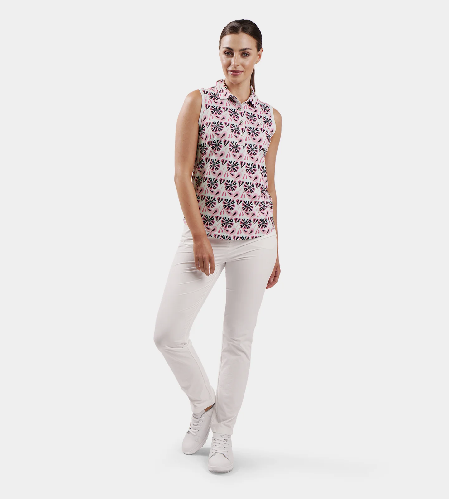LADIES FLORAL SLEEVELESS POLO - BLUSH - Image 6