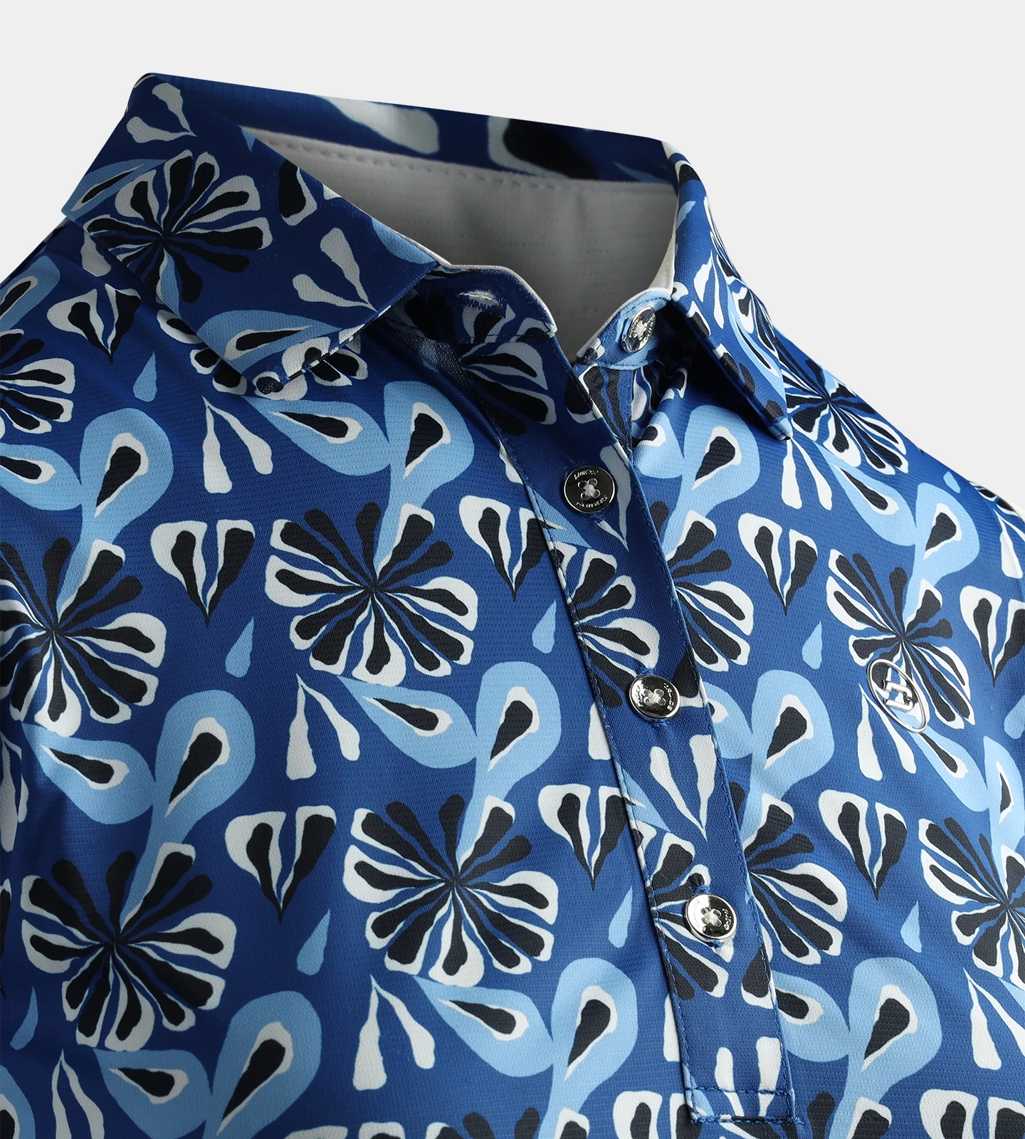 LADIES FLORAL SLEEVELESS POLO - NAVY - Image 3